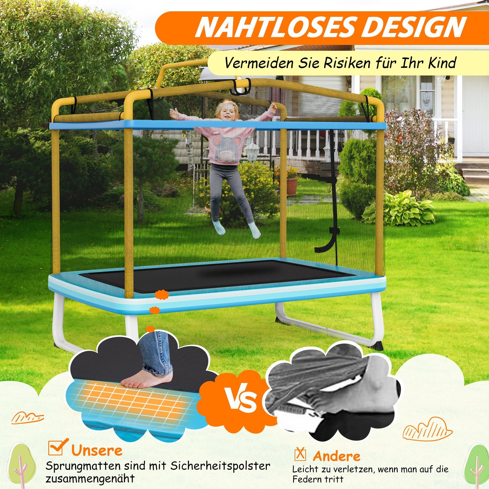COSTWAY Gartentrampolin rechteckig, mit Sicherheitsnetz