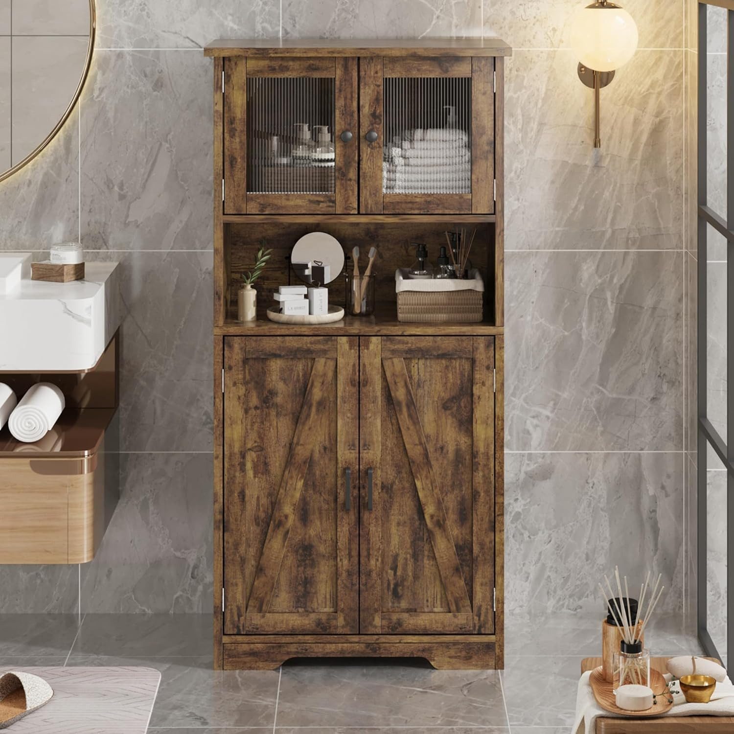 GarveeMore Hochschrank 128cm Badezimmerschrank mit 4 günstig online kaufen