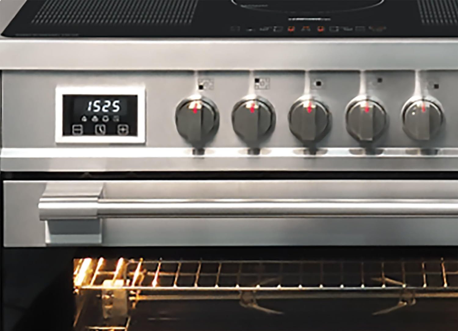 Kaiser Küchengeräte Induktions Herd-Set Elektro Standherd mit Induktionskochfeld RangeCoocker 90 cm+Dunstabzugshaube kopffrei, 90 cm 1250 m³/h HC 93691 IR+ AT 9455 N ECO, mit 1-fach-Teleskopauszug