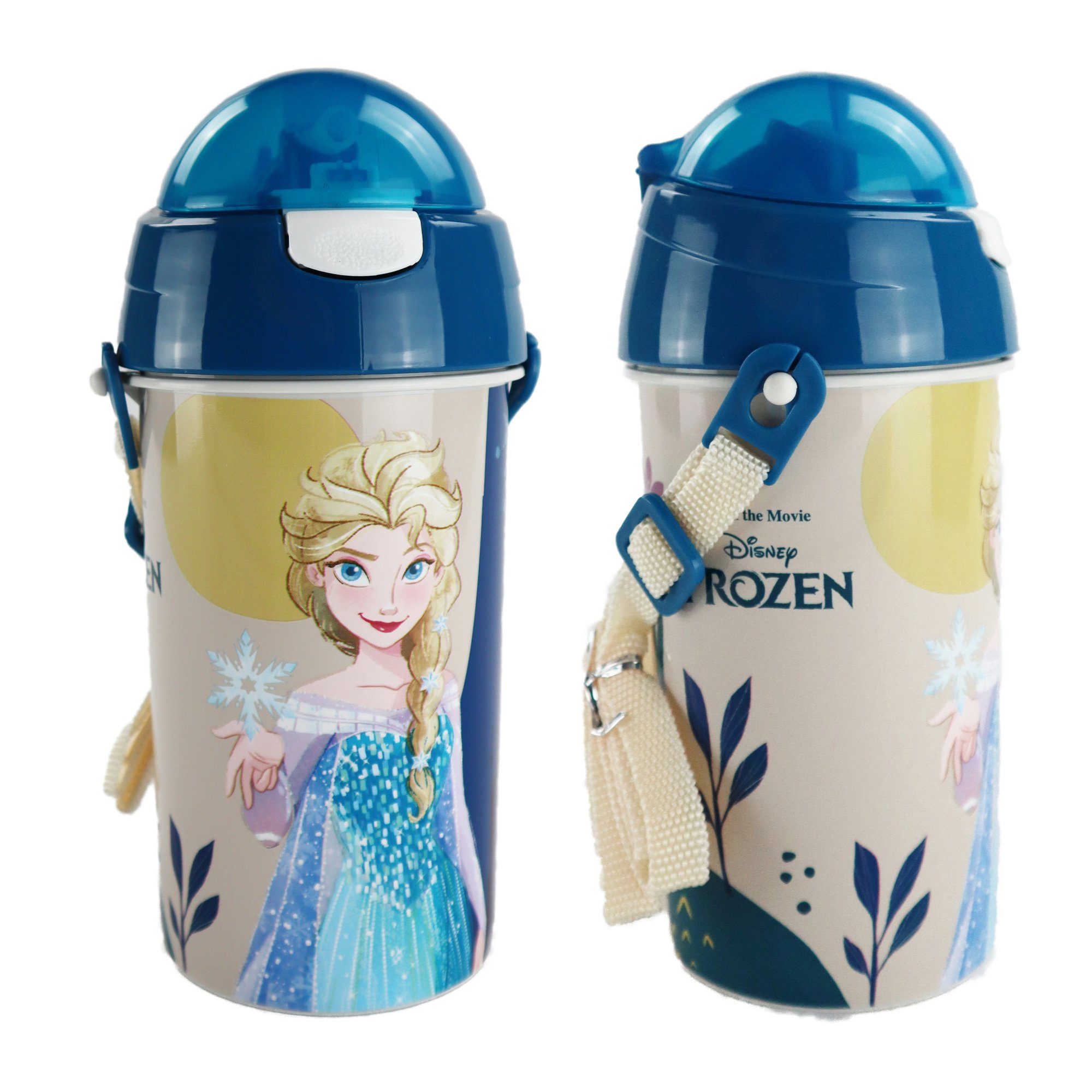 Disney Trinkflasche Disney Trinkhalm ml Die Eiskönigin und integriertem Flasche Elsa 500 Wasserflasche, Tragegurt mit