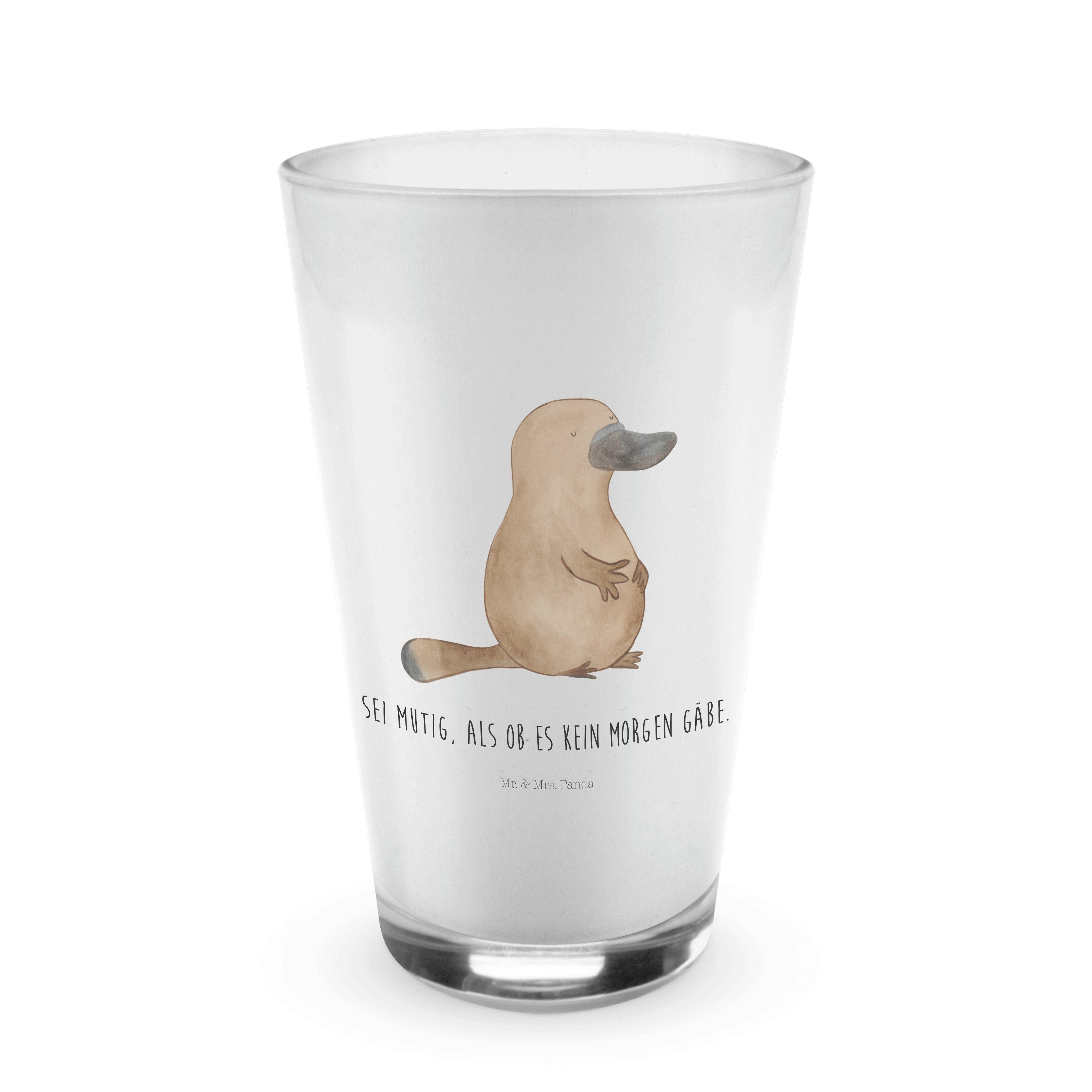 Mr. & Mrs. Panda Glas Schnabeltier mutig - Transparent - Geschenk, Latte Macchiato, Neustar, Premium Glas | Gläser