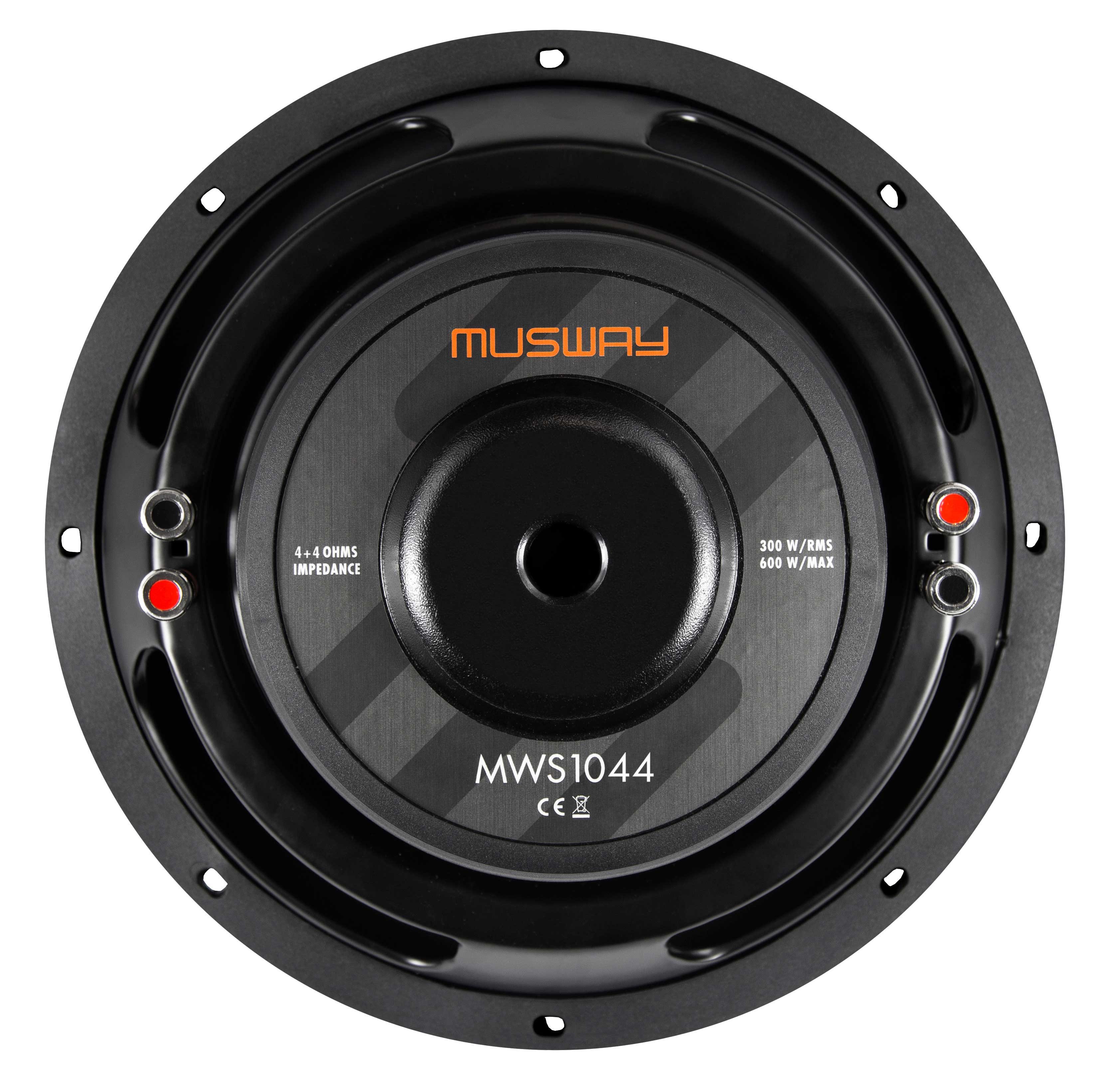 Musway MWS1044, 10“ Subwoofer 10“ (25 cm) FLACH 4 + 4 Ohm Auto-Subwoofer (300 W, max.: W 25 cm)