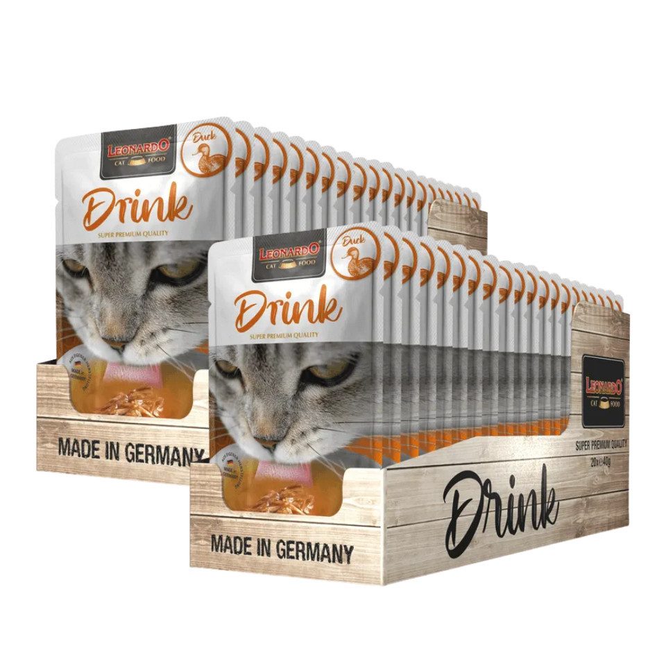 Leonardo Catfood Drink Duck - mit Brühe und Fleisch von Ente & Huhn 2x20x40g, Ergänzungsfutter für: Katzen