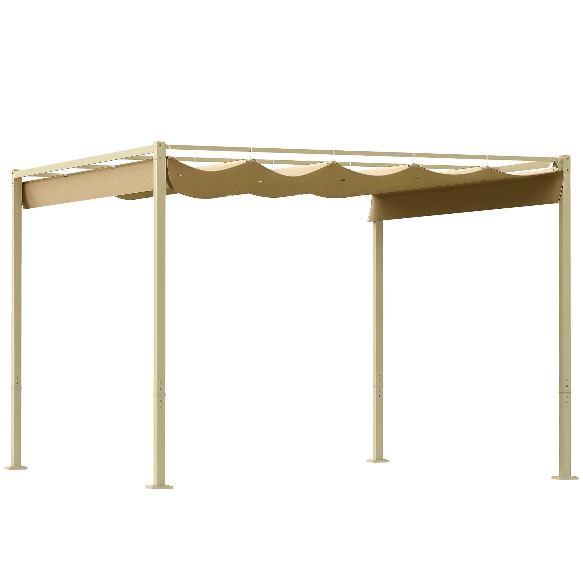 Outsunny Pergola mit magnetischem Pad, verstellbares Dach, BxTxH: 297.0x297.0x221 cm, (Terrassendachung, 1-tlg., Garten Pavillon), für Terrasse und Garten, Khaki