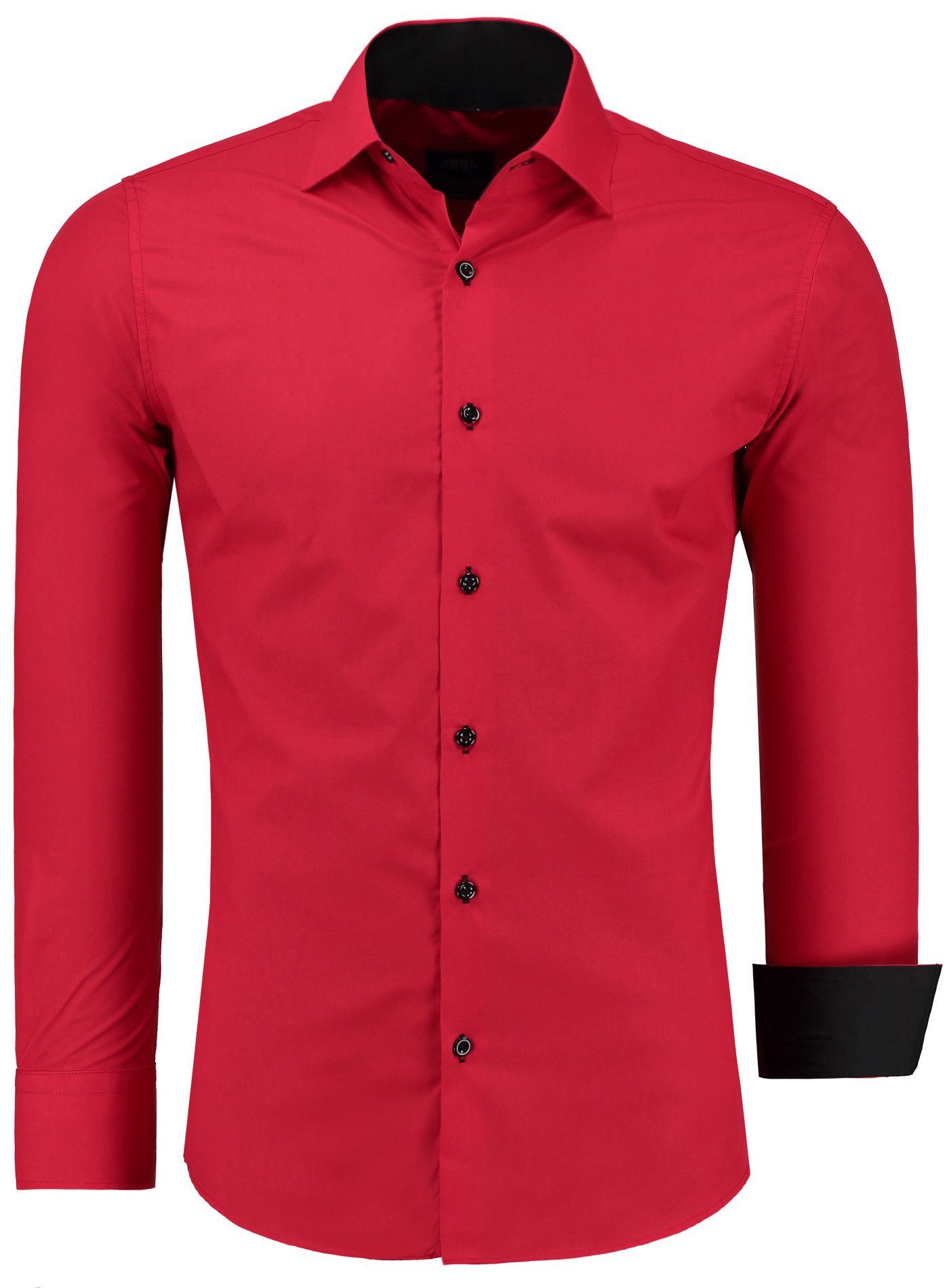 JEEL Businesshemd JH12105 Slim Fit Langarm Herren Hemd mit farblich abgesetzten Elementen, Langarm Kentkragen Uni Rot