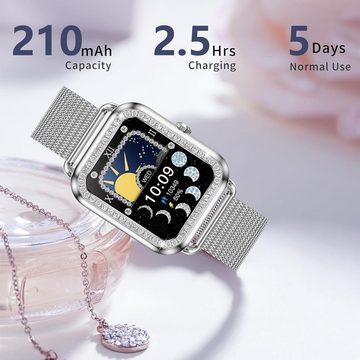 Colesma Smartwatch (1,59 Zoll, Android, iOS), Damenuhr Telefonfunktion mit Blutdruck Herzfrequenz SpO2 Sport-Modi