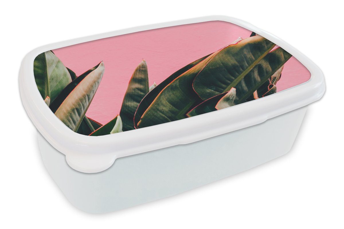 MuchoWow Lunchbox Pflanzen - Frauenzunge - Rosa - Tropisch, Kunststoff, (2-tlg), Brotbox für Kinder und Erwachsene, Brotdose, für Jungs und Mädchen weiß