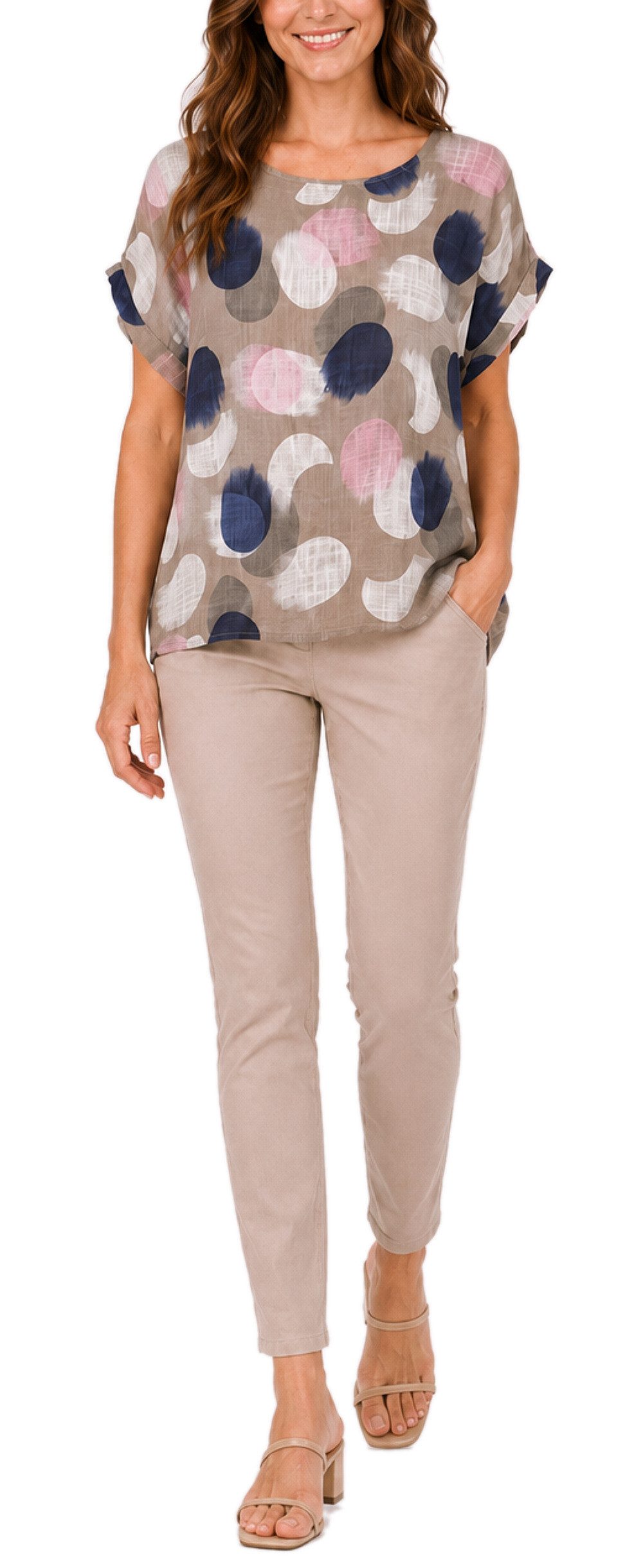 dy_mode Kurzarmbluse Kurzarm Bluse Baumwollshirt Damen Blusenshirt Elegantes Tunika Shirt