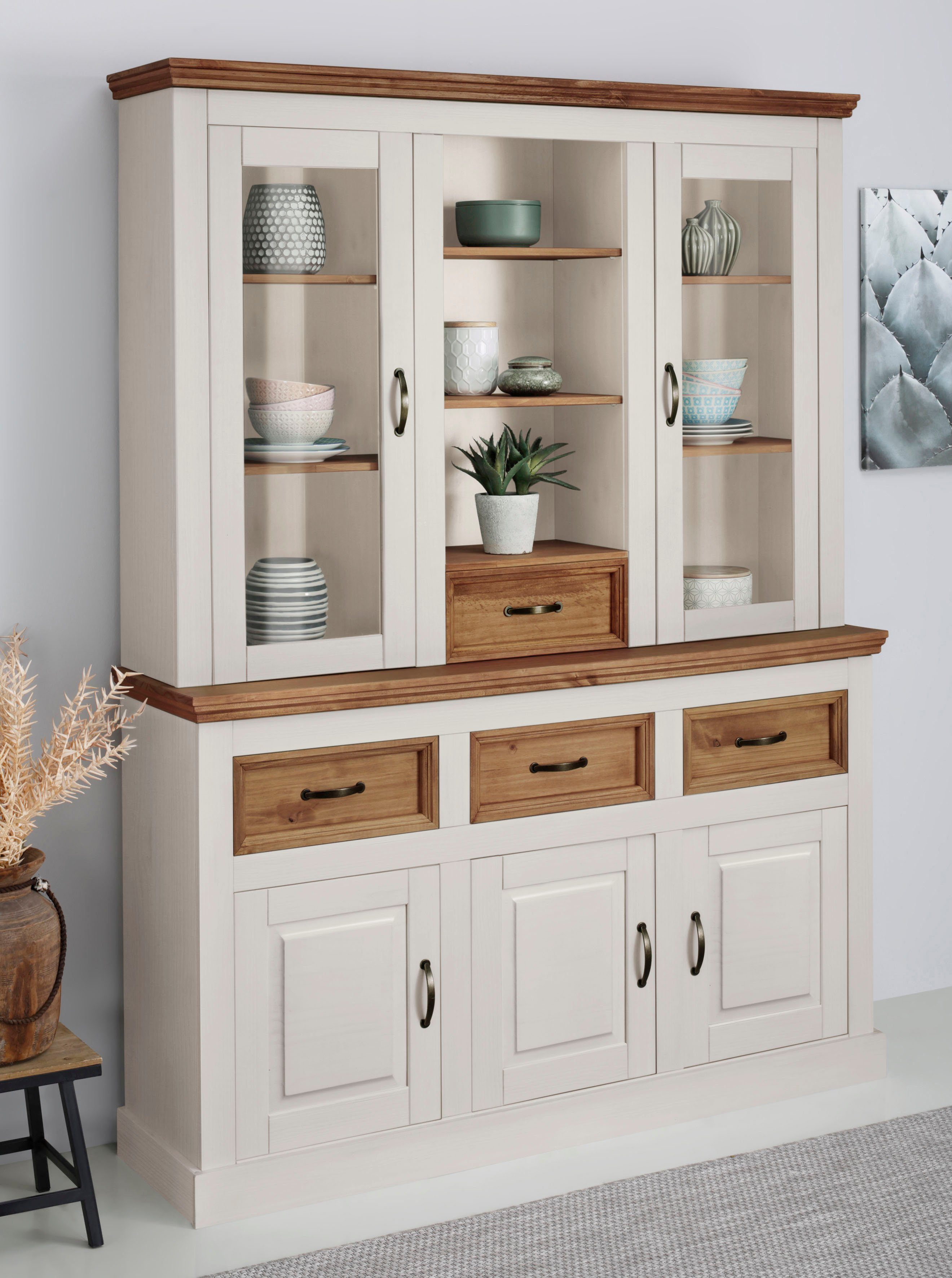 OTTO home Buffet Selma aus massivem Kiefernholz, mit Griffen aus antikisiertem Metall