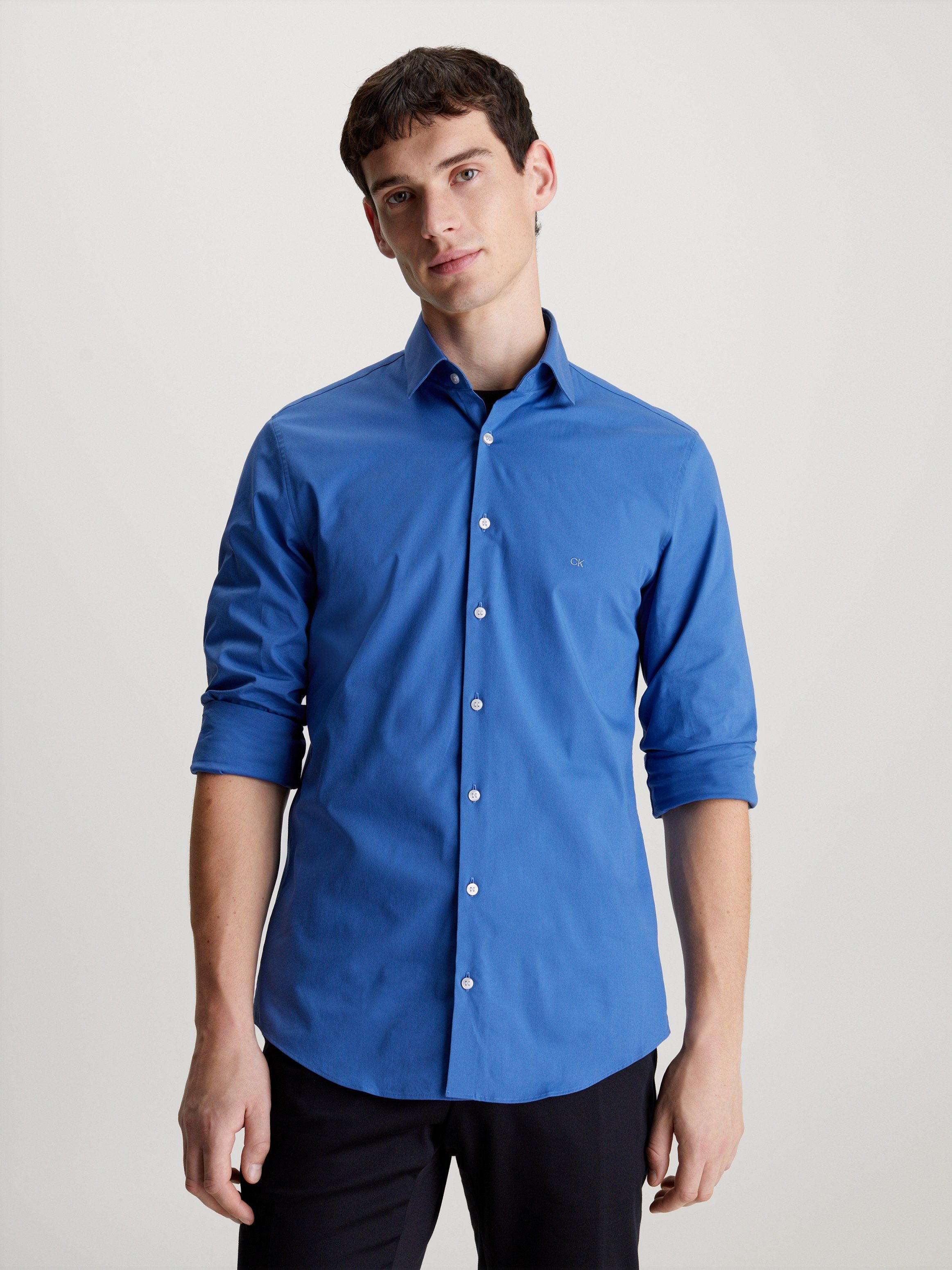 Calvin Klein Businesshemd POPLIN STRETCH SLIM SHIRT mit Kentkragen