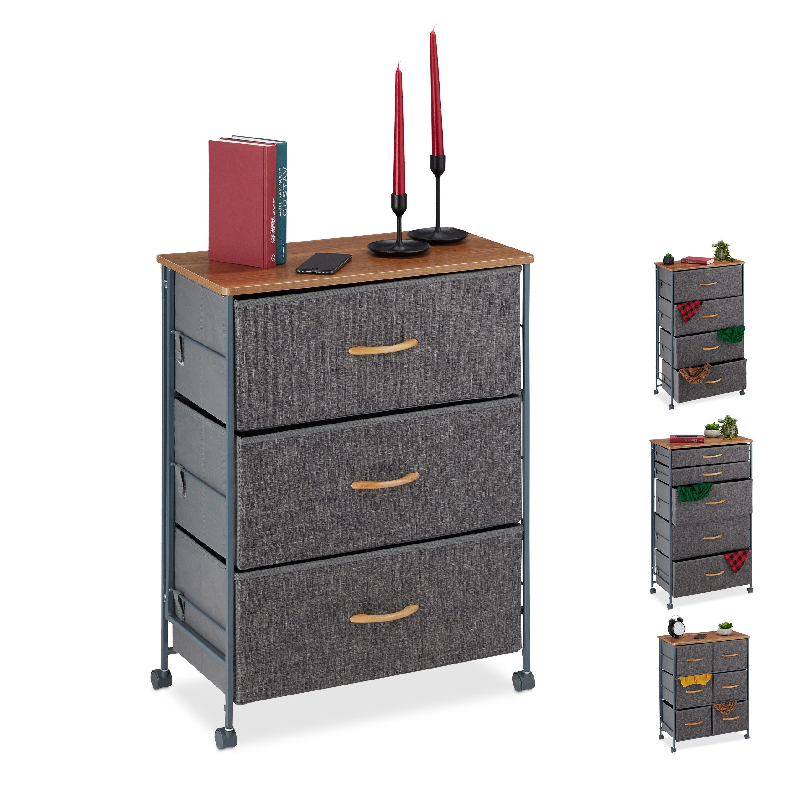 relaxdays Beistellschrank Schubladenschrank mit Rollen A günstig online kaufen