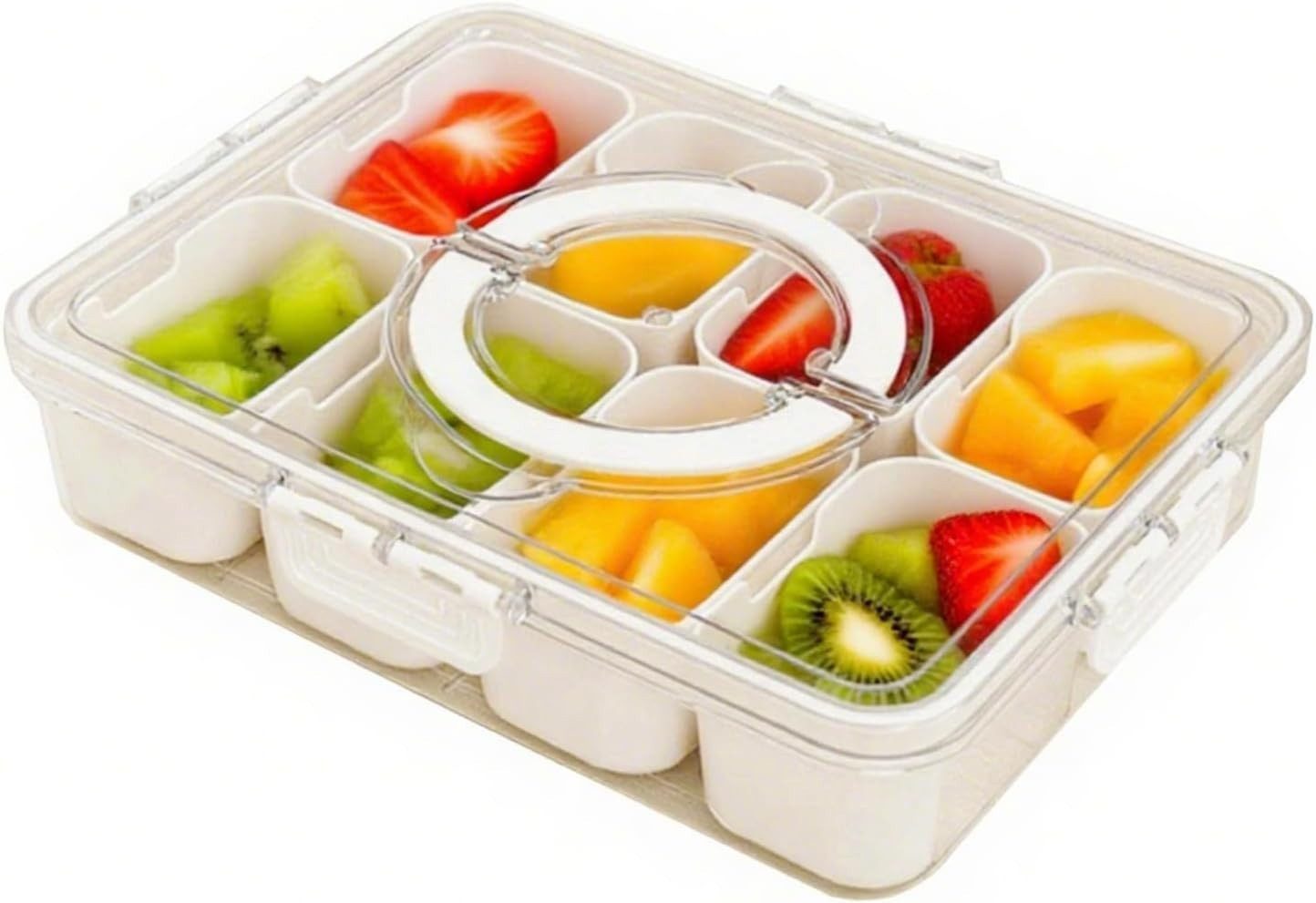 Zengi Lunchbox Transparent 31×24×7 cm für Obst Snacks Dips Picknick Kühlschrank Reise, Polyethylen, (Set, 10-tlg., 1 Box, 1 Deckel, 8 herausnehmbare Fächer), BPA-frei, lebensmittelecht, auslaufsicher, gefriergeeignet