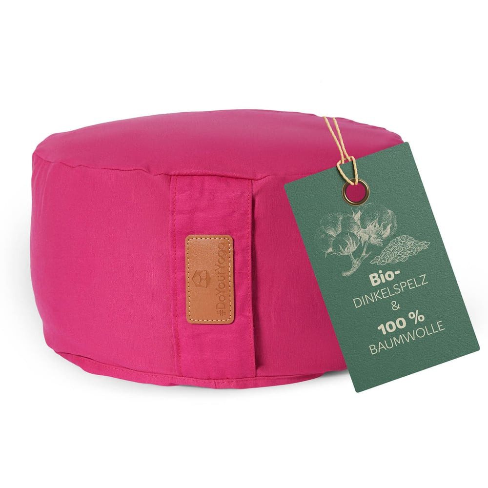 #DoYourYoga Yoga Bolster Yoga Kissen Vishnu - gefüllt mit Bio-Dinkelspelz, Entspannungskissen Yoga Meditation - Rund 30 x 30 x 15 cm - Pink