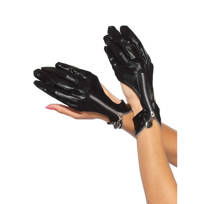 Leg Avenue Kostüm Extravagante Wetlook Handschuhe Style-Accessoire mit Reißverschluss für vier Finger