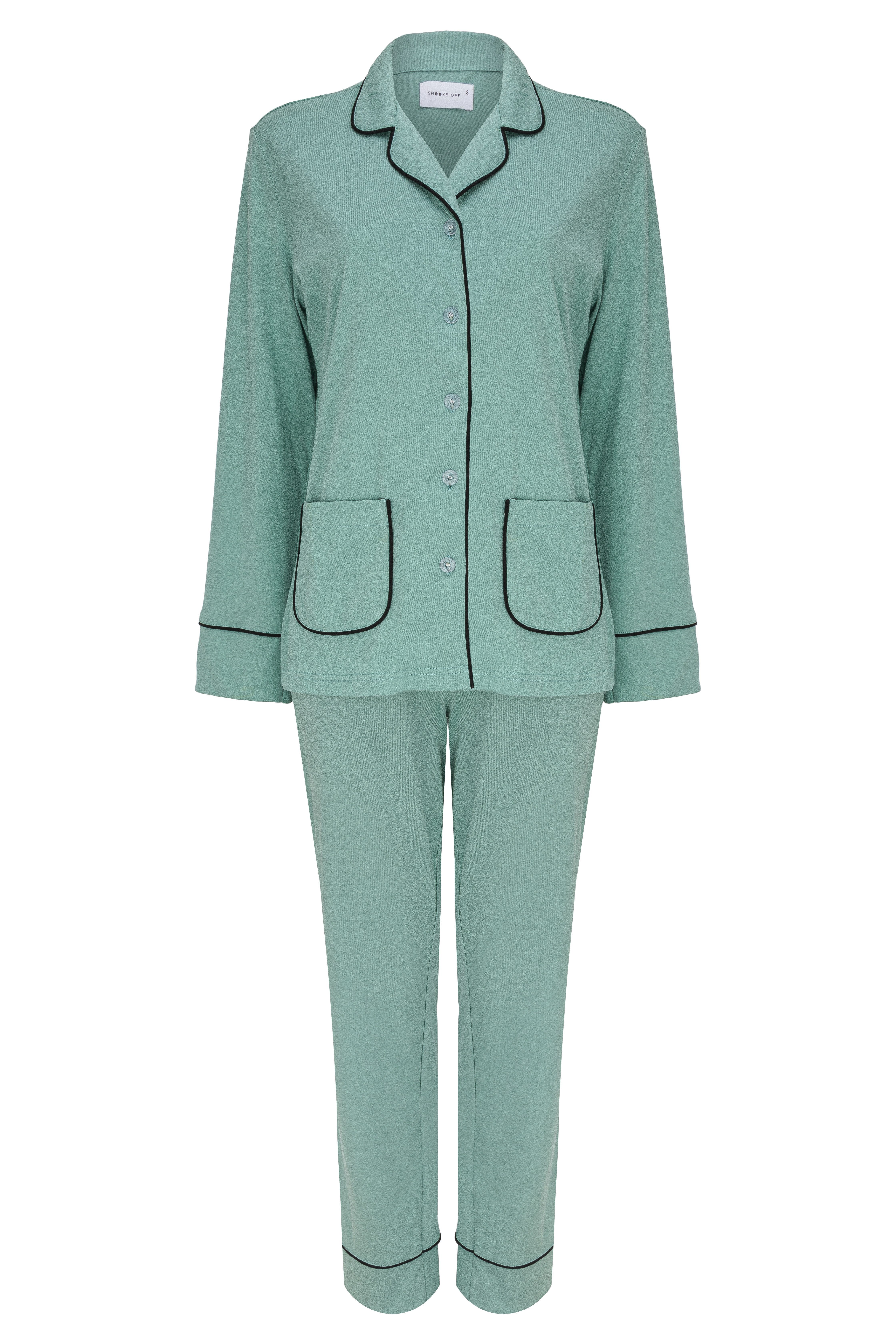 SNOOZE OFF Pyjama Schlafanzug in hellgrün (2 tlg., 1 Stück) mit Kontrastpas günstig online kaufen