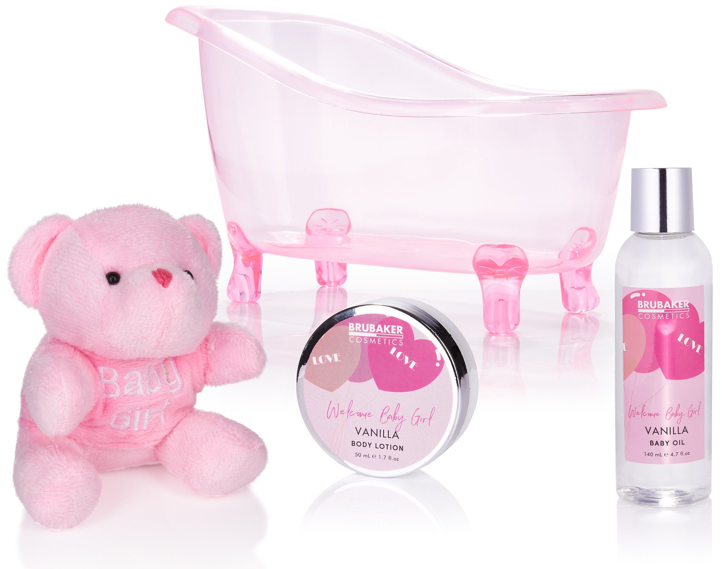 BRUBAKER Babypflege-Set Baby Geschenkset mit Teddy Kuscheltier in Deko Badewanne, 7 tlg., Set für Jungen und Mädchen - Baby Pflegeset Geschenk zur Geburt