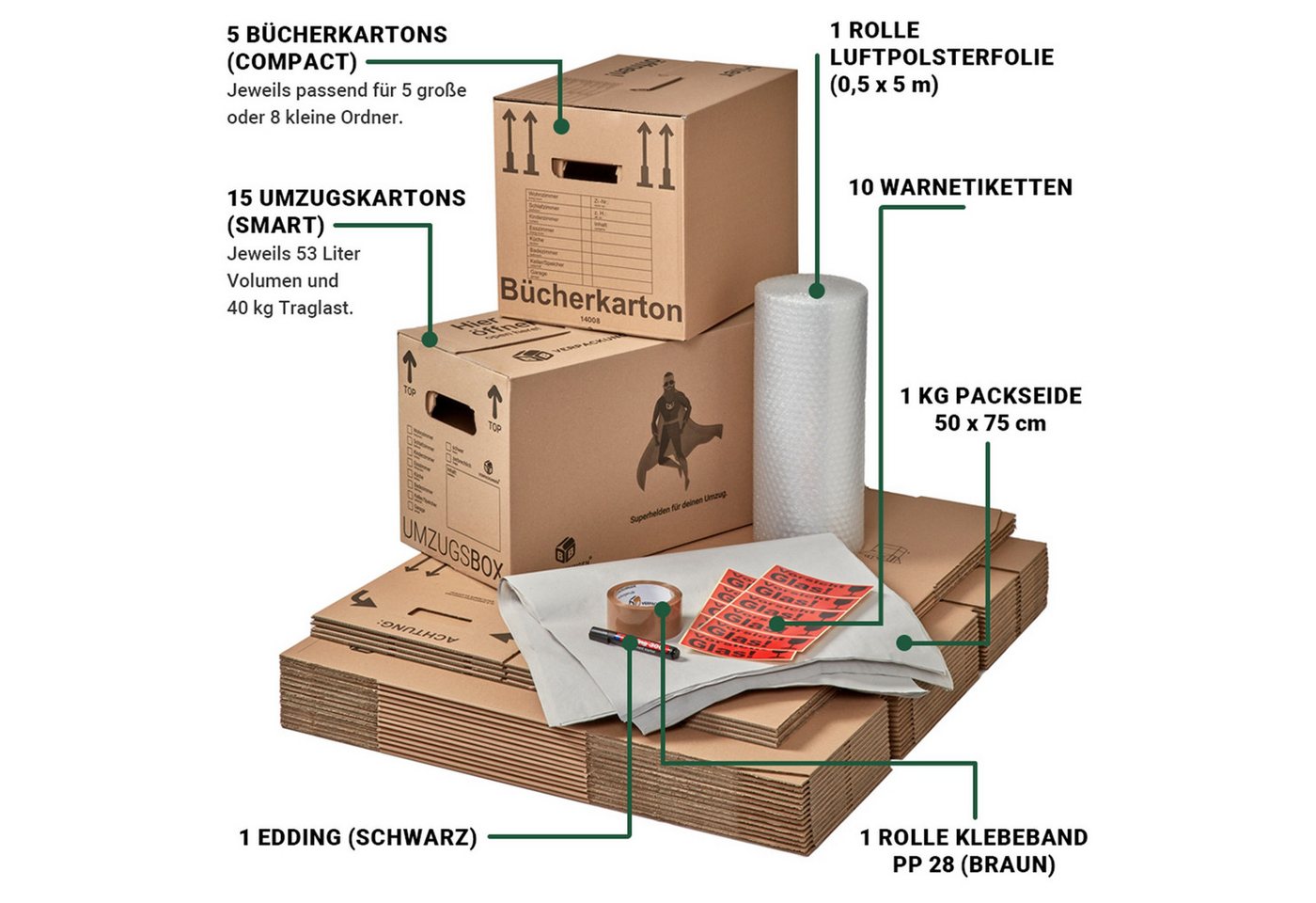 Thumbnail - BB-Verpackungen Umzugskarton Umzugskomplettpaket Umzugsset, 1 bis 2 Zimmer-Wohnung, für 50 m²