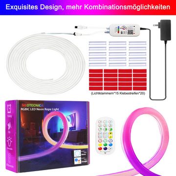 REDOM LED Stripe 5M RGB LED Strip Set LED Streifen Lichtband Bluetooth via App Dimmbar, Selbstklebend Lichterkette Fernbedienung Musik Sync Party Zimmer Küche