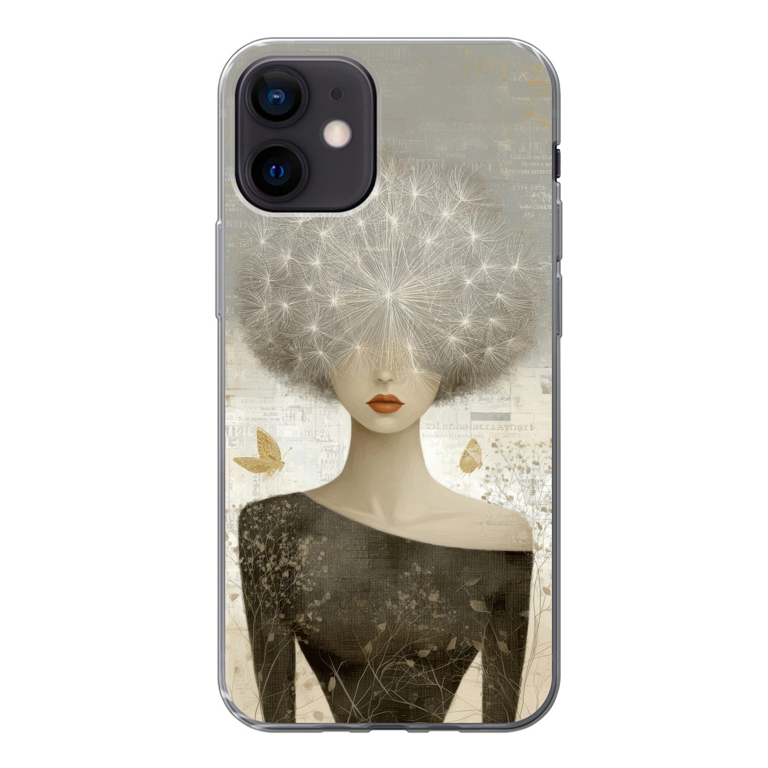 MuchoWow Handyhülle für Apple iPhone 12 Fluff - Frau - Beige, Smartphone-Bumper, Print, Handy Schutzhülle Dünn