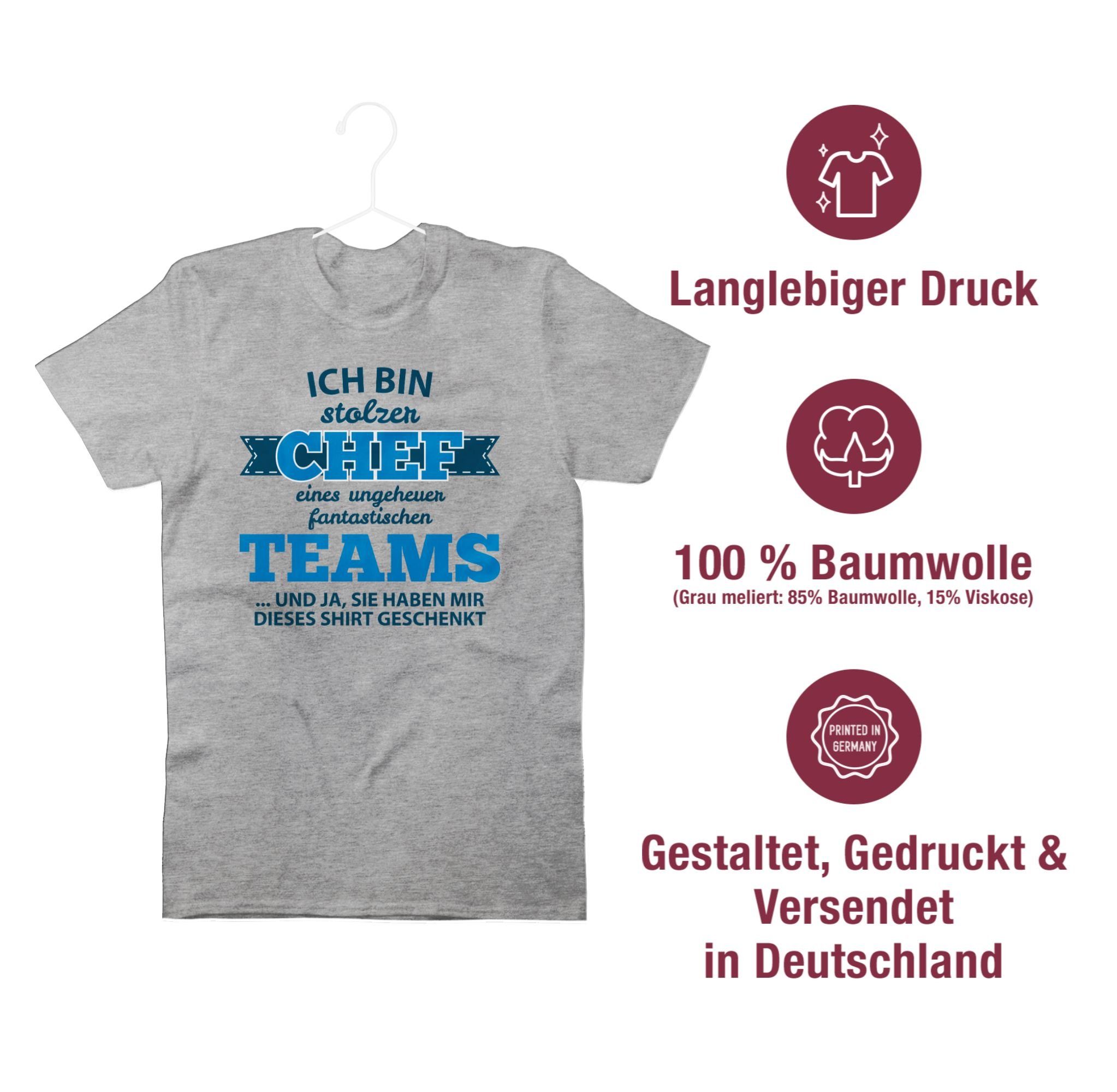 Shirtracer T-Shirt Stolzer Chef eines fantastischen meliert Geschenke Teams Shirt Grau 1 Beruf Job und