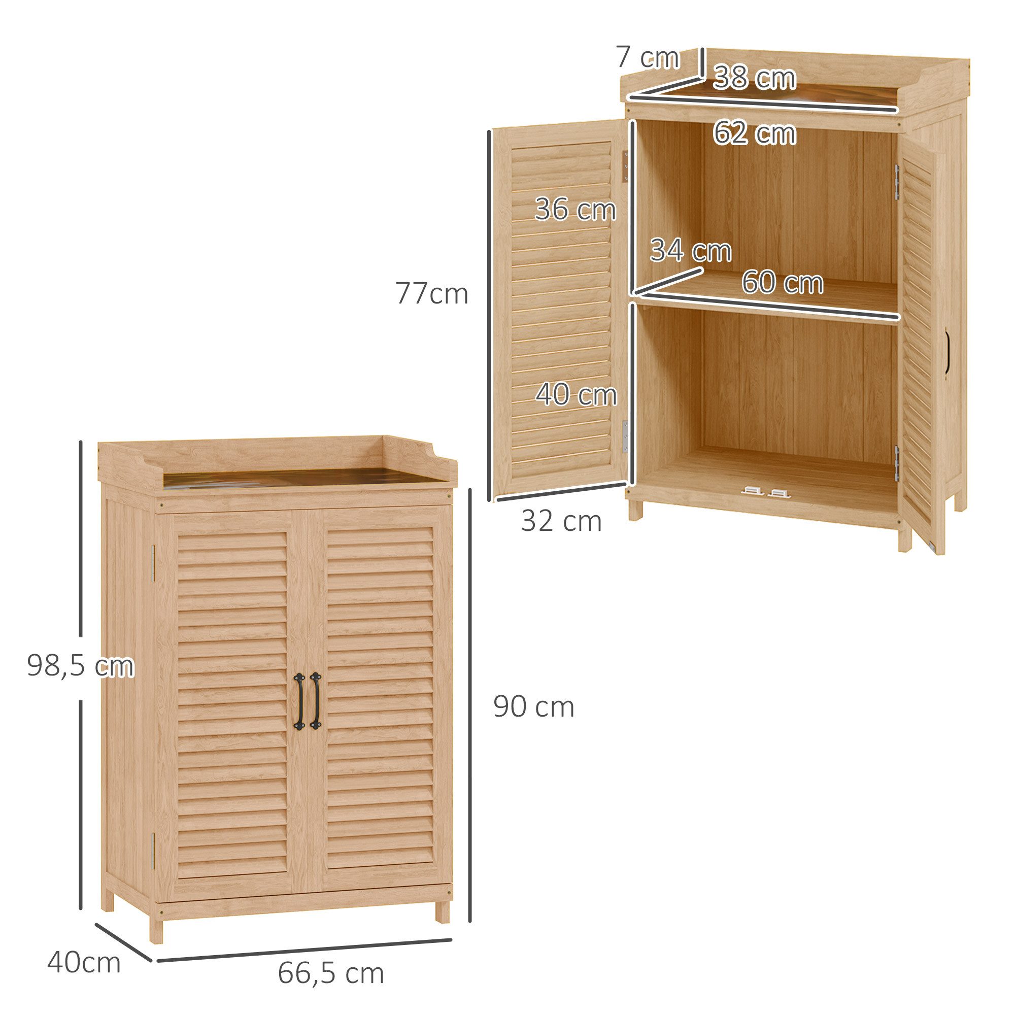 Outsunny Gerätehaus Gartenschrank Holz, Geräteschuppen mit Arbeitsfläche, wetterfest, BxT: 65.5x40 cm, (Gartenschrank aus Holz, 1 St., Geräteschuppen), Gartenschuppen für Garten, Terrasse, Gelb