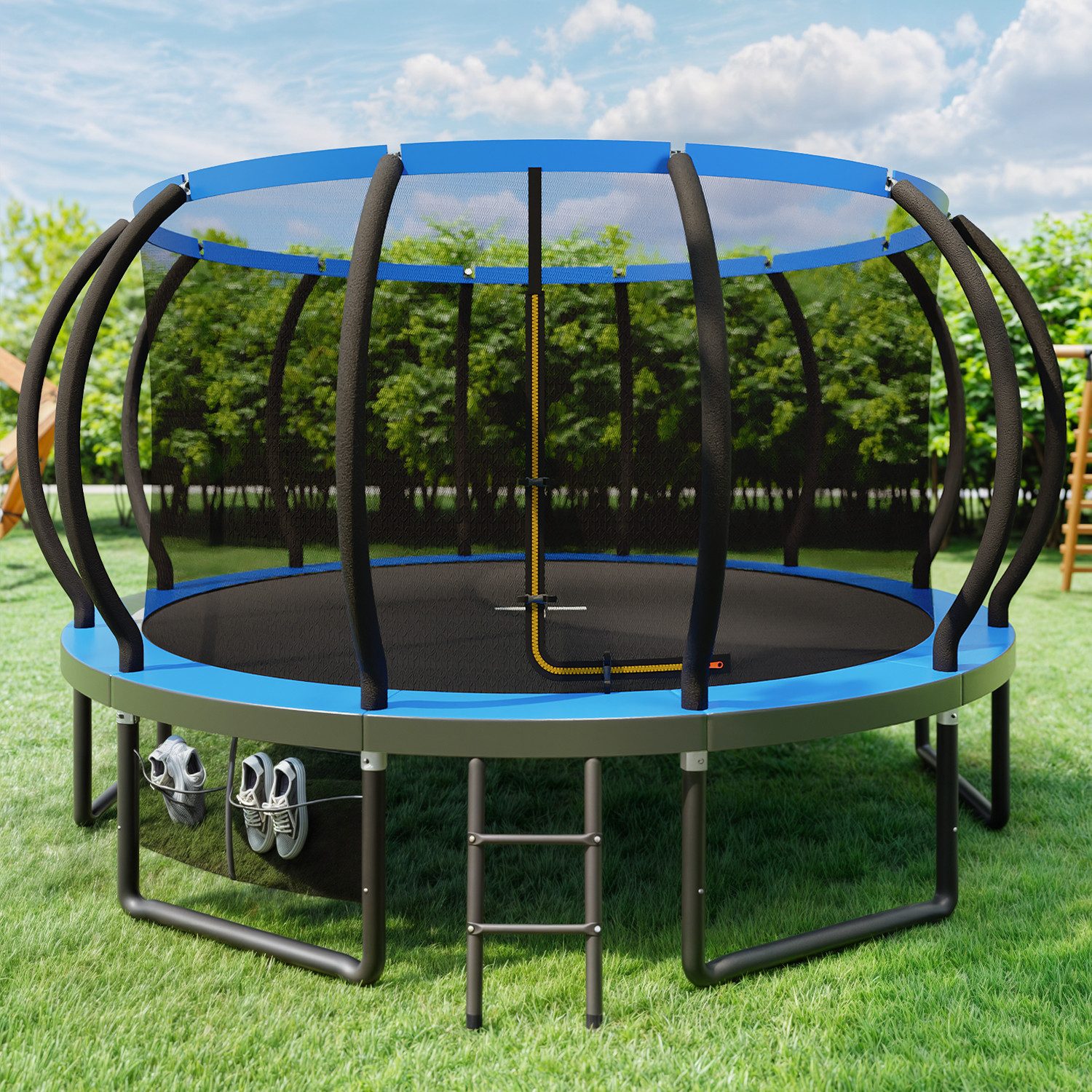 GUNJI Gartentrampolin Gartentrampolin für Kinder 228/305/366/427CM, Tragfähigkeit 150KG, Ø 427 cm, (228 cm, (GS-zertifiziertes Kindertrampolin mit Sicherheitsnetz, Leiter, Schutzmatte, Kürbisdesign)-ostern geschenke)