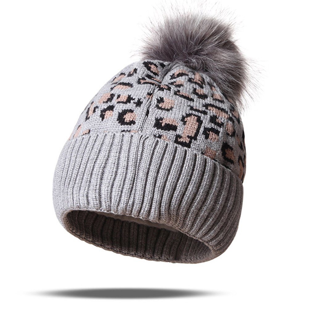 ManKle Strickmütze Damen Winter Pompon Beanie Mütze Strickmütze Wintermütze Grau