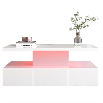autolock Couchtisch Beistelltisch Tisch mit 16 Farbe LED-LichtSchubladen Wohnzimmer, Hochglanzlackierung, Couchtisch mit Wwei Ablageebenen