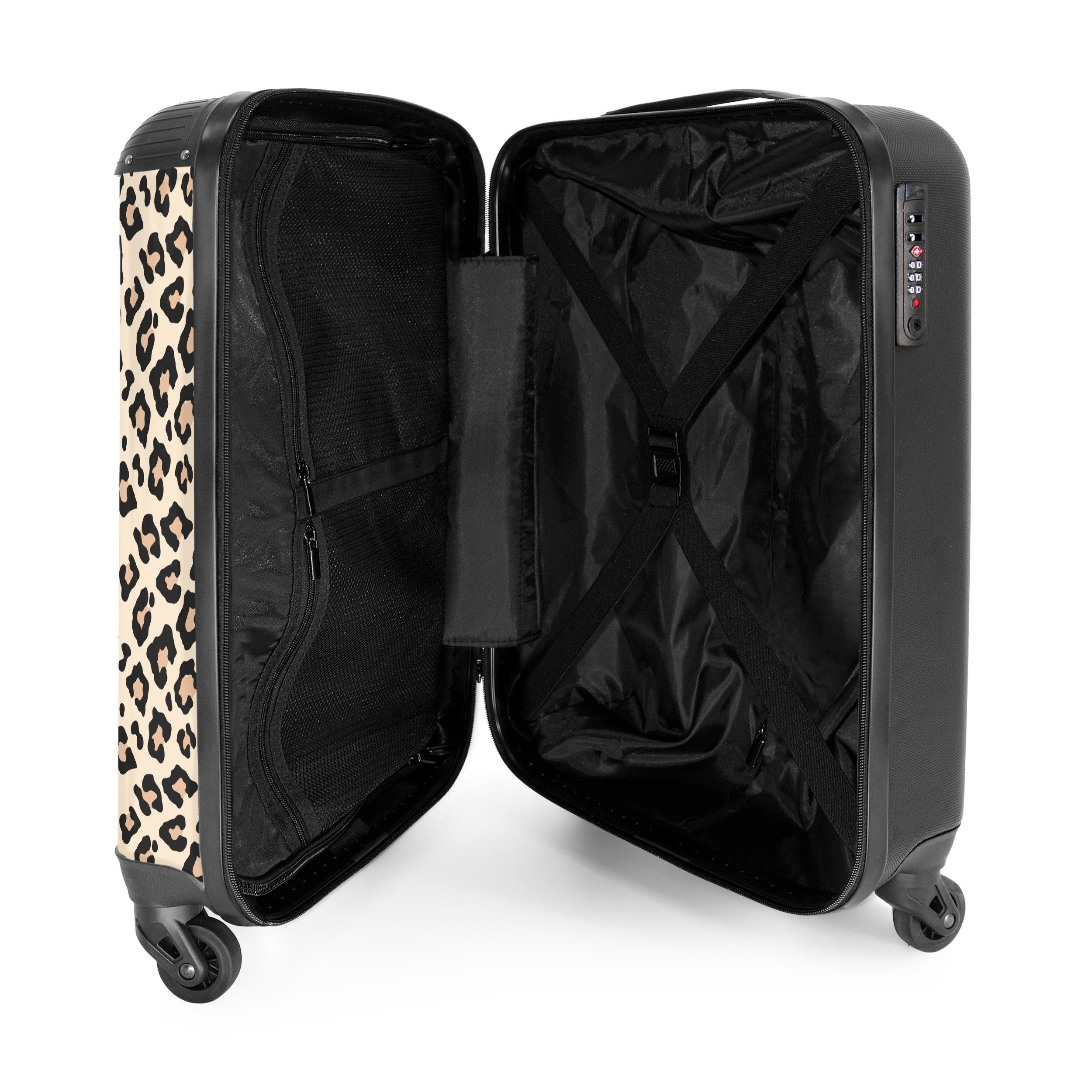 NoBoringSuitcases.com© Hartschalen-Trolley Beigefarbenes Leopardenfleckenmuster 55x35x20cm, Reisetasche mit Rollen, Koffer Handgepäck Flugzeug – Bild 4 von 5