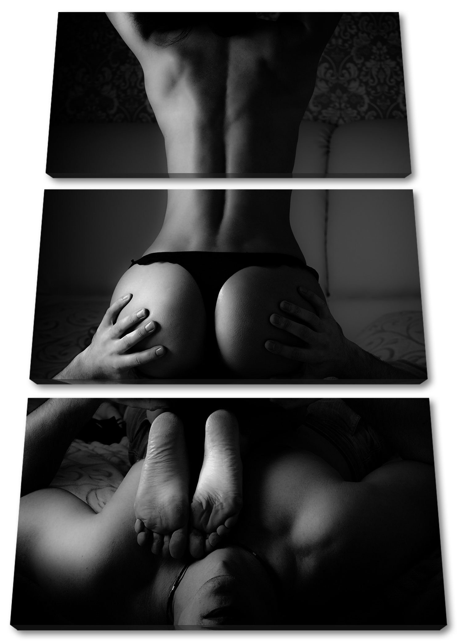 Pixxprint Leinwandbild Erotisches inkl. Paar, bespannt, (120x80cm) Paar St), fertig Erotisches 3Teiler Zackenaufhänger Leinwandbild (1