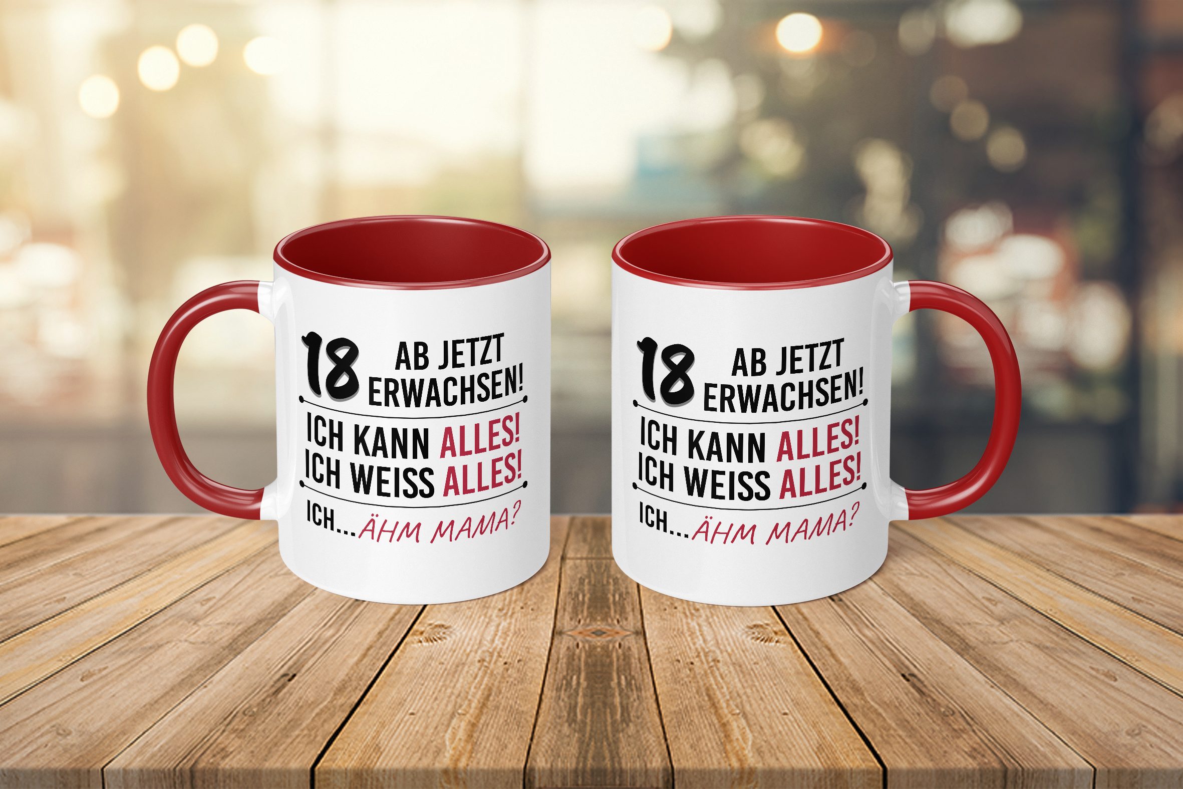 TassenTicker Tasse 18 zum Geschenk Geburtstag jetzt - - Rot Ab erwachsen! TassenTicker