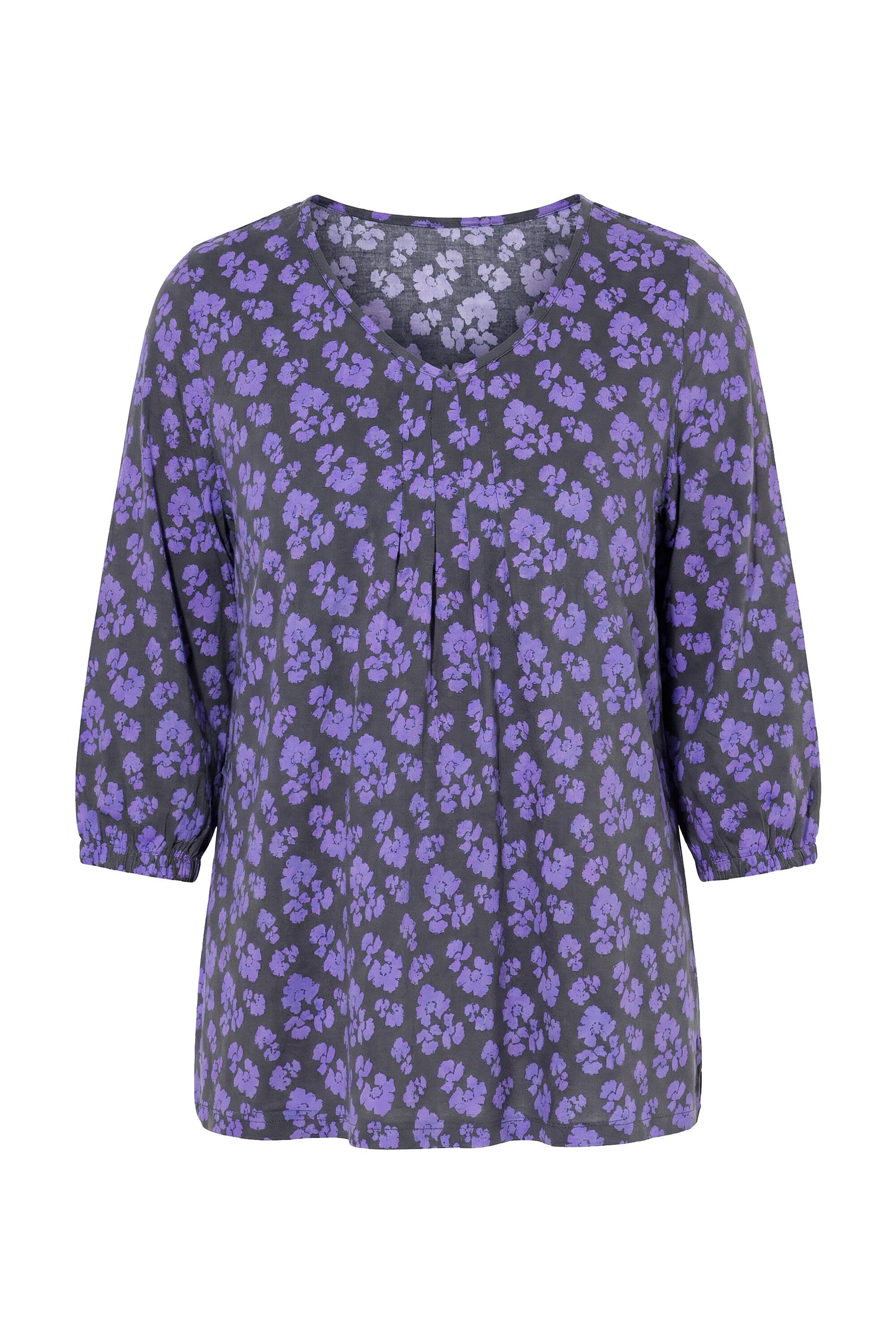 Ulla Popken T-Shirt Shirt Zierfalte Oversized V-Ausschnitt 3/4-Arm