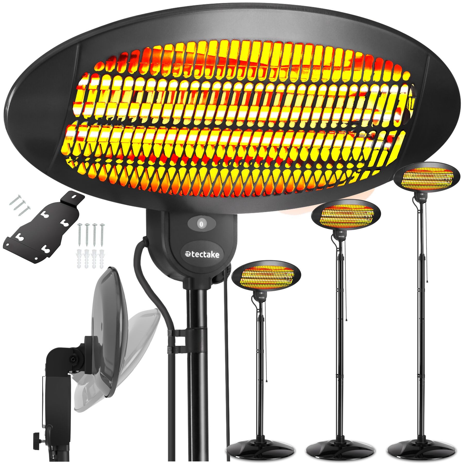 tectake Infrarotstrahler Terrassenheizstrahler, 50 x 50 x 136 - 213 cm, keine Luftzirkulation, 650, 1300 und 2000 W, höhenverstellbar und neigbar, mit Kippschutz