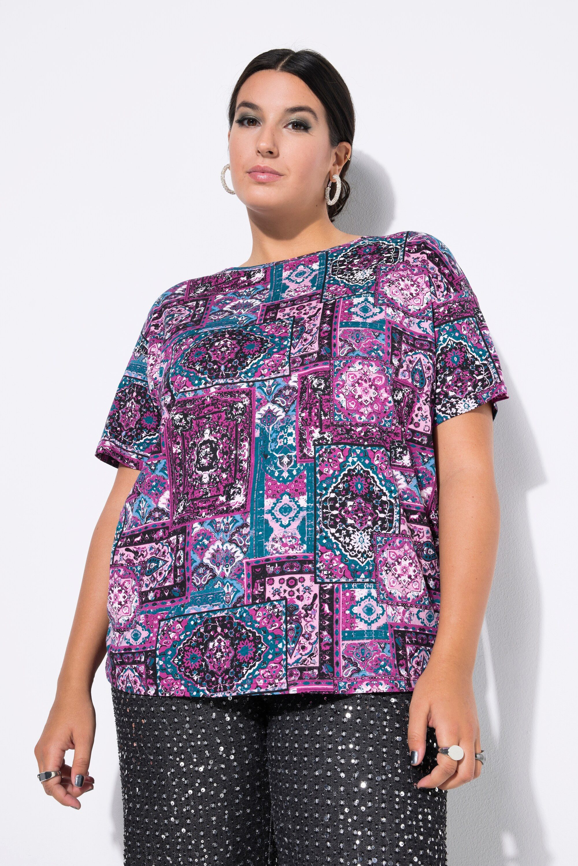 T-Shirt T-Shirt Flower-Print Halbarm