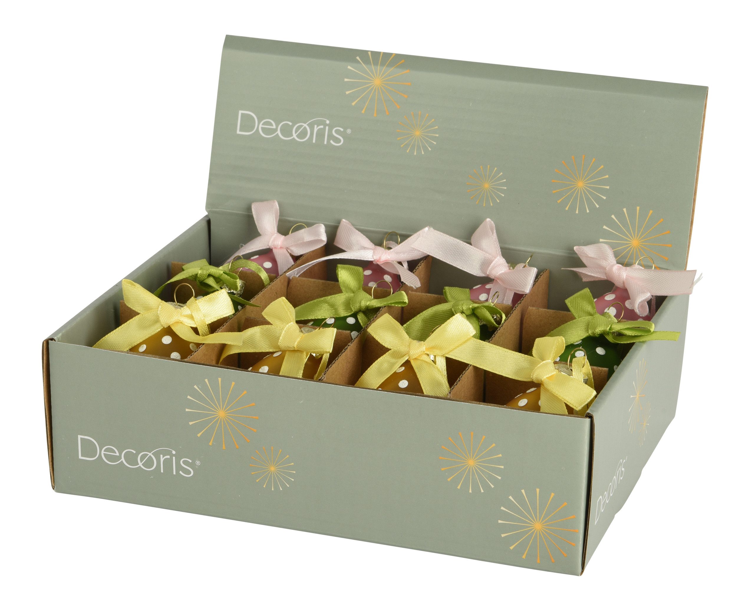 Decoris season decorations Osterei, Ostereier zum Aufhängen 4x6cm Glas 3er Set Gelb / Grün / Rosa