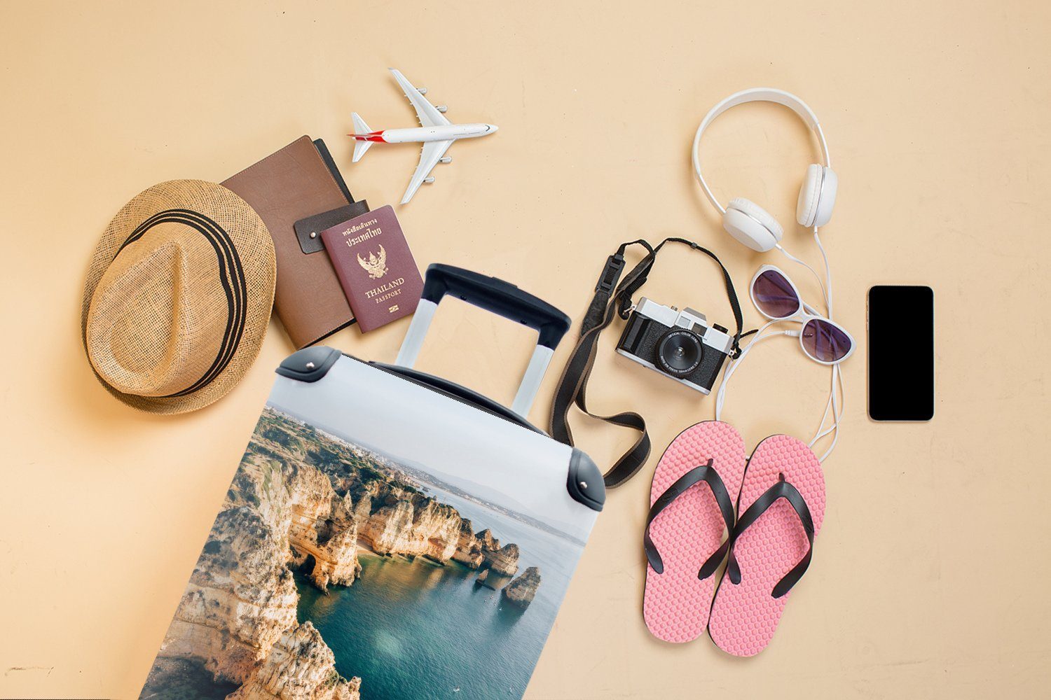 der Felsen Reisetasche Reisekoffer Handgepäck Handgepäckkoffer für Trolley, mit Rollen, Ferien, rollen, Algarve, 4 MuchoWow