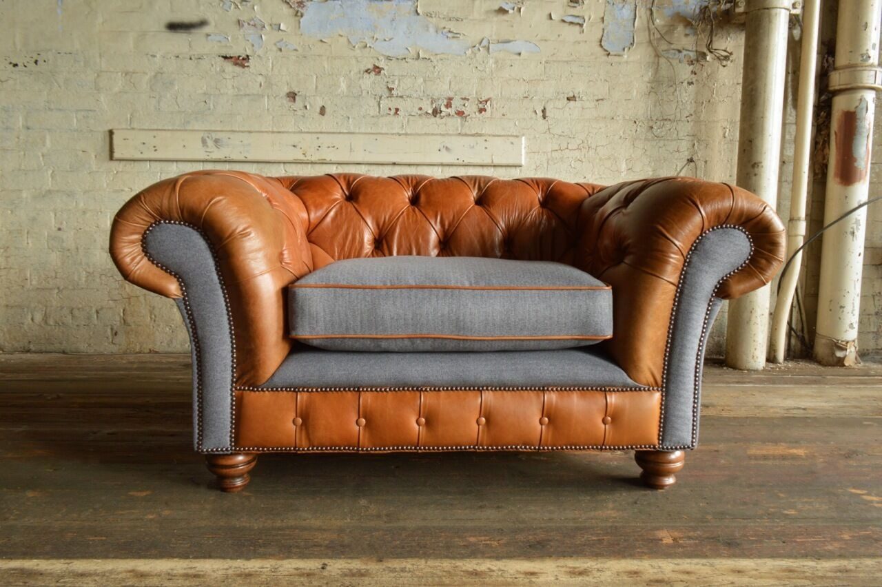 Xlmoebel Chesterfield-Sofa Einzelner brauner Sitzmöbel Chesterfield mit Tex günstig online kaufen