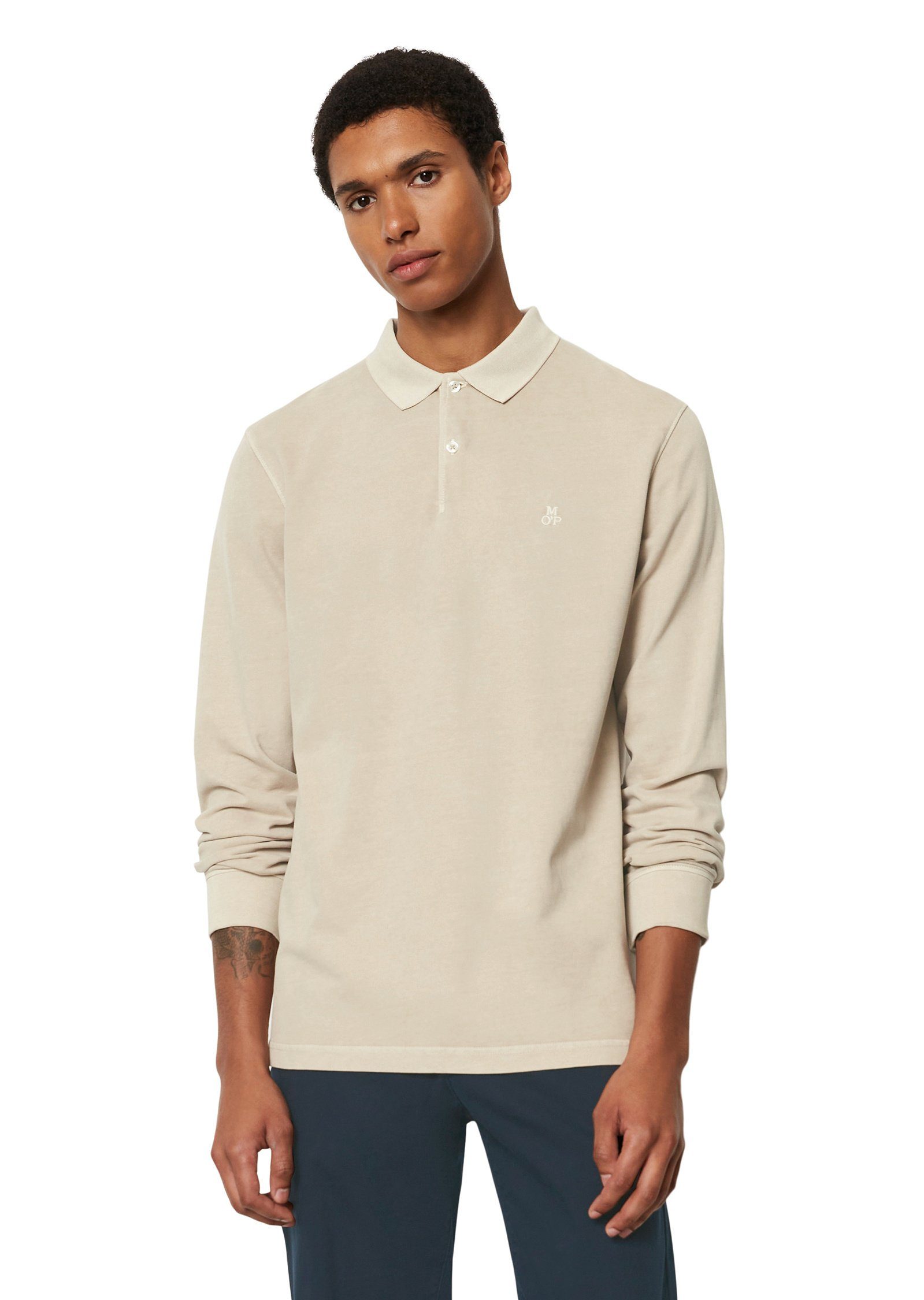 Marc O'Polo Langarm-Poloshirt beige aus reiner Bio-Baumwolle