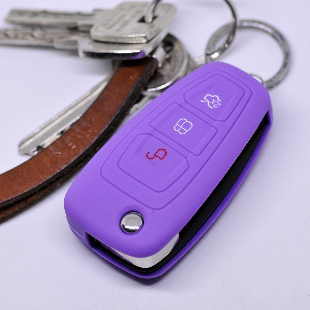 mt-key Schlüsseltasche Autoschlüssel Softcase Silikon Schutzhülle Lila, für Ford Mondeo Focus S-Max Fiesta Transit 3 Tasten Klappschlüssel
