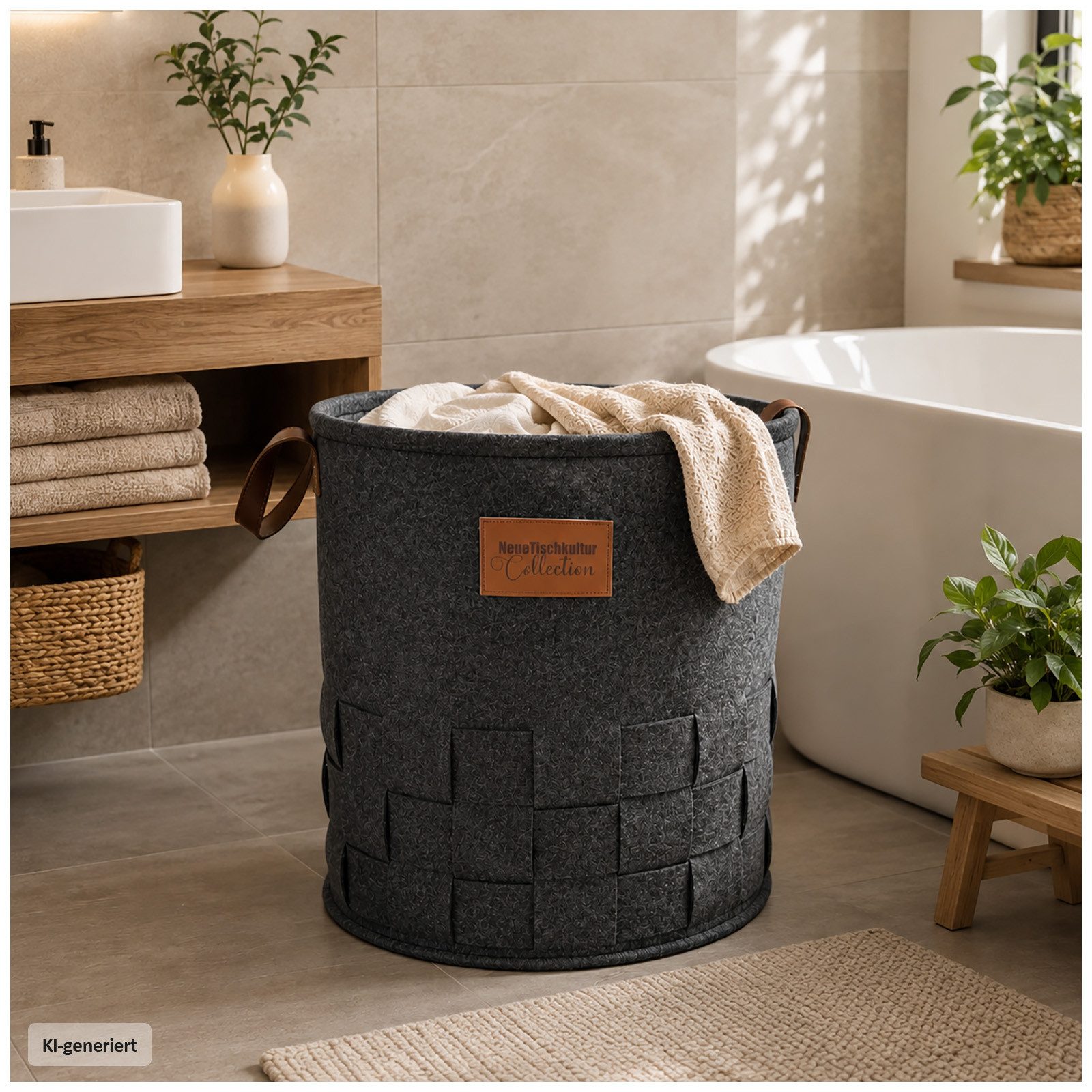 HTI-Living Wäschekorb Wäschekorb 55 Liter Briena Filz Dunkelgrau (1 Stück, 1 St., 1 Wäschekorb mit Henkel), Wäschesammler