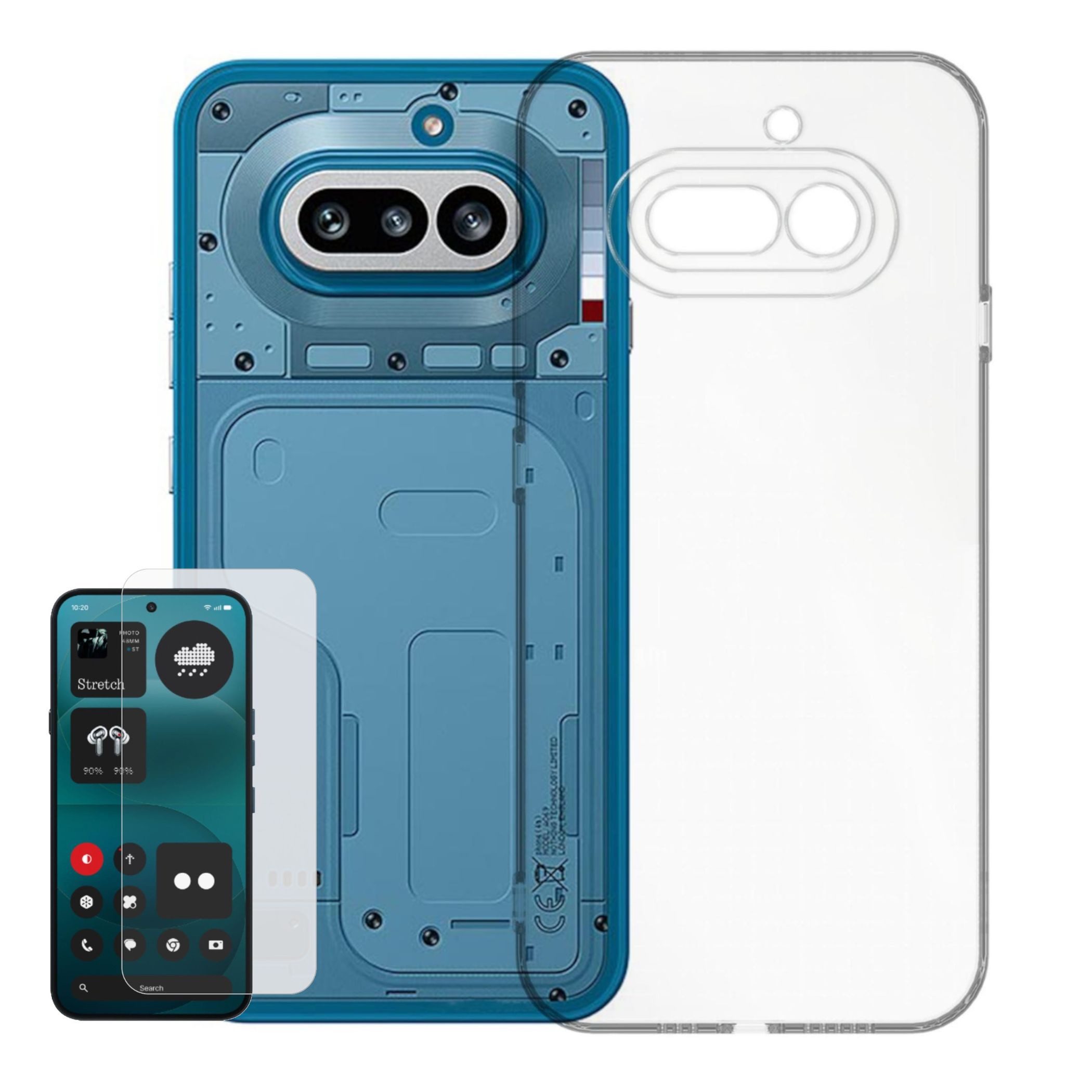 Wigento Handyhülle + Schutzglas für Nothing Phone 4a 2 in 1 TPU Schutz + 9H Hartglas 6,78 Zoll, Produktset TPU Hülle mit Hartglas