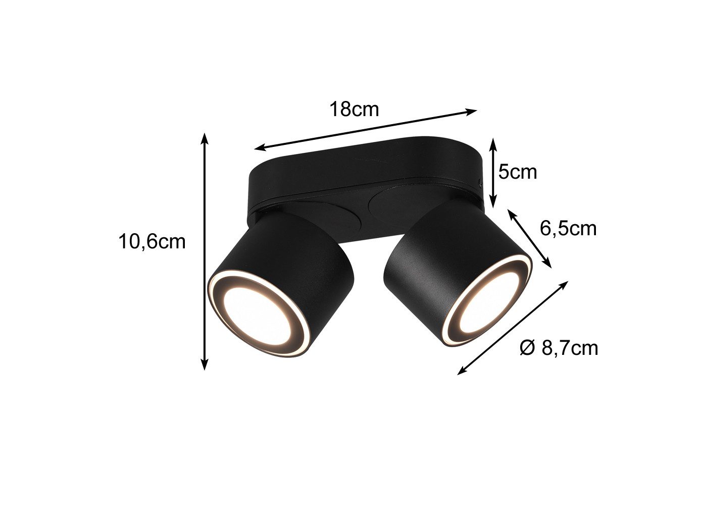 TRIO Leuchten LED Deckenstrahler, LED fest integriert, Warmweiß, Spots für Decke aus Metall, Aufputz oder Einbau-Strahler innen, B:18cm