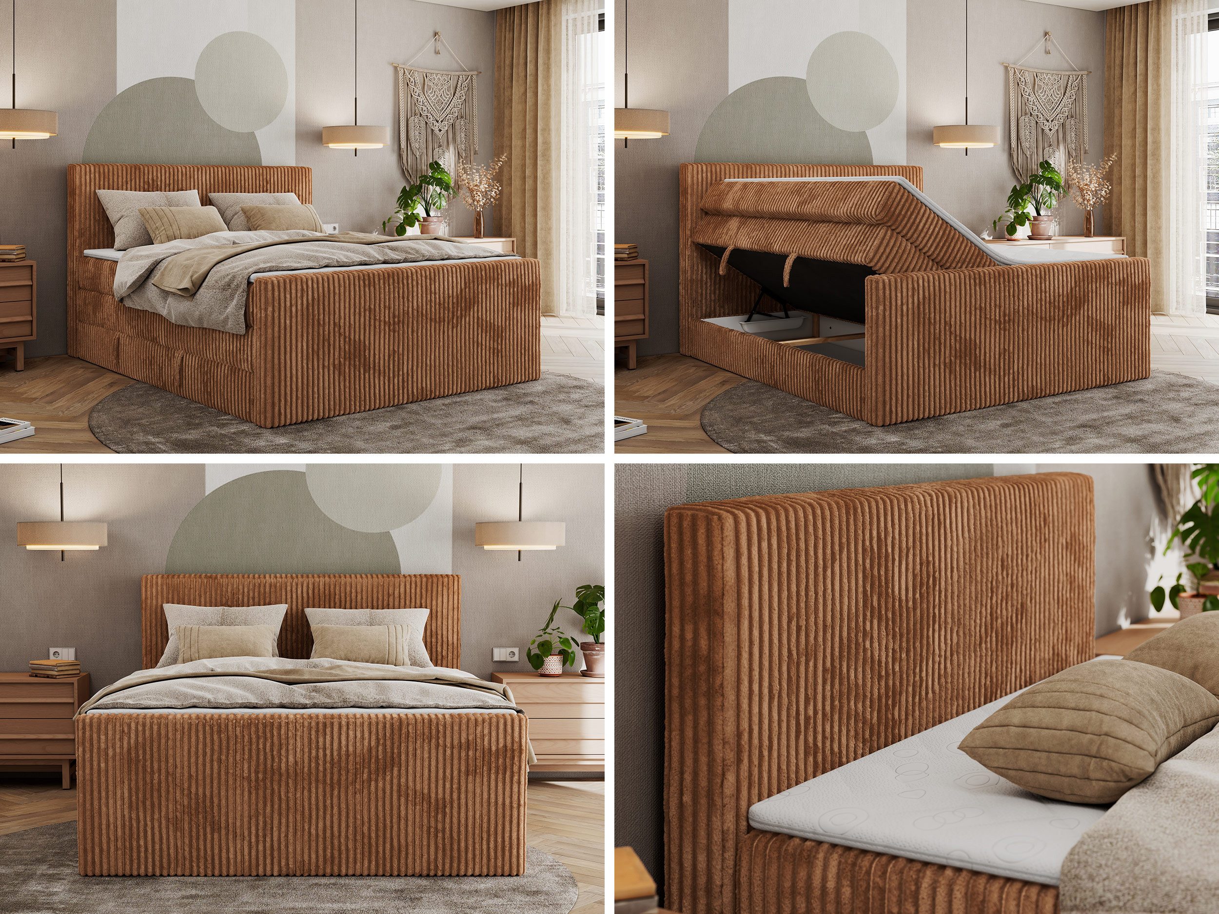 MKS MÖBEL Boxspringbett TILIANO KING DUO (Packung, Set, Polsterbett, T30-Schaum, Cord Bett, Topper T25), Doppelbett mit Multipocket-Matratzen, Zwei Bettkästen, mit Fußteil