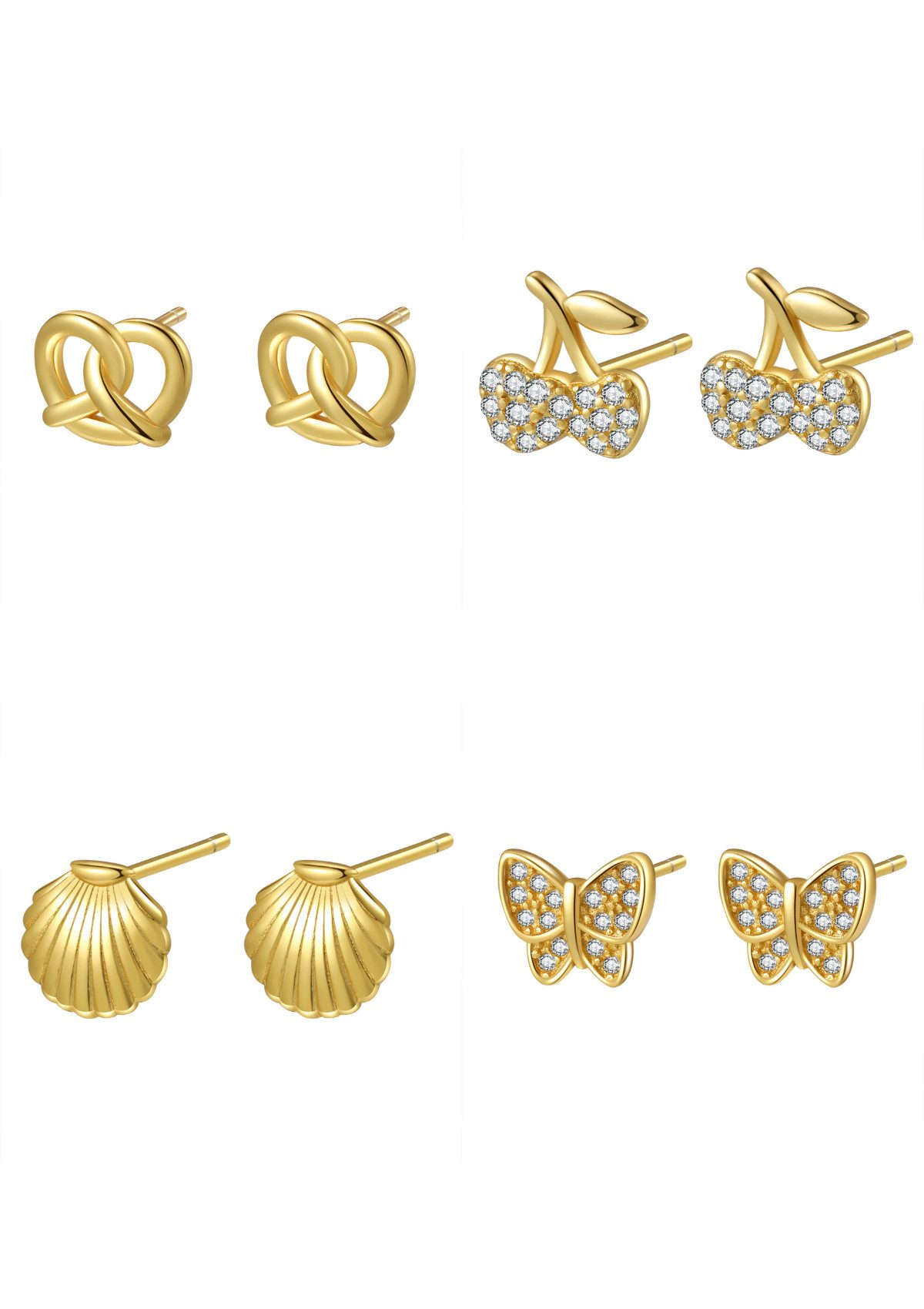 Hey Happiness Ohrstecker-Set 8er, Stapelbare kleine Ohrstecker Layer, Verspieltes 925 Silber Damen Ohrringset, 18K Roségold vergoldet