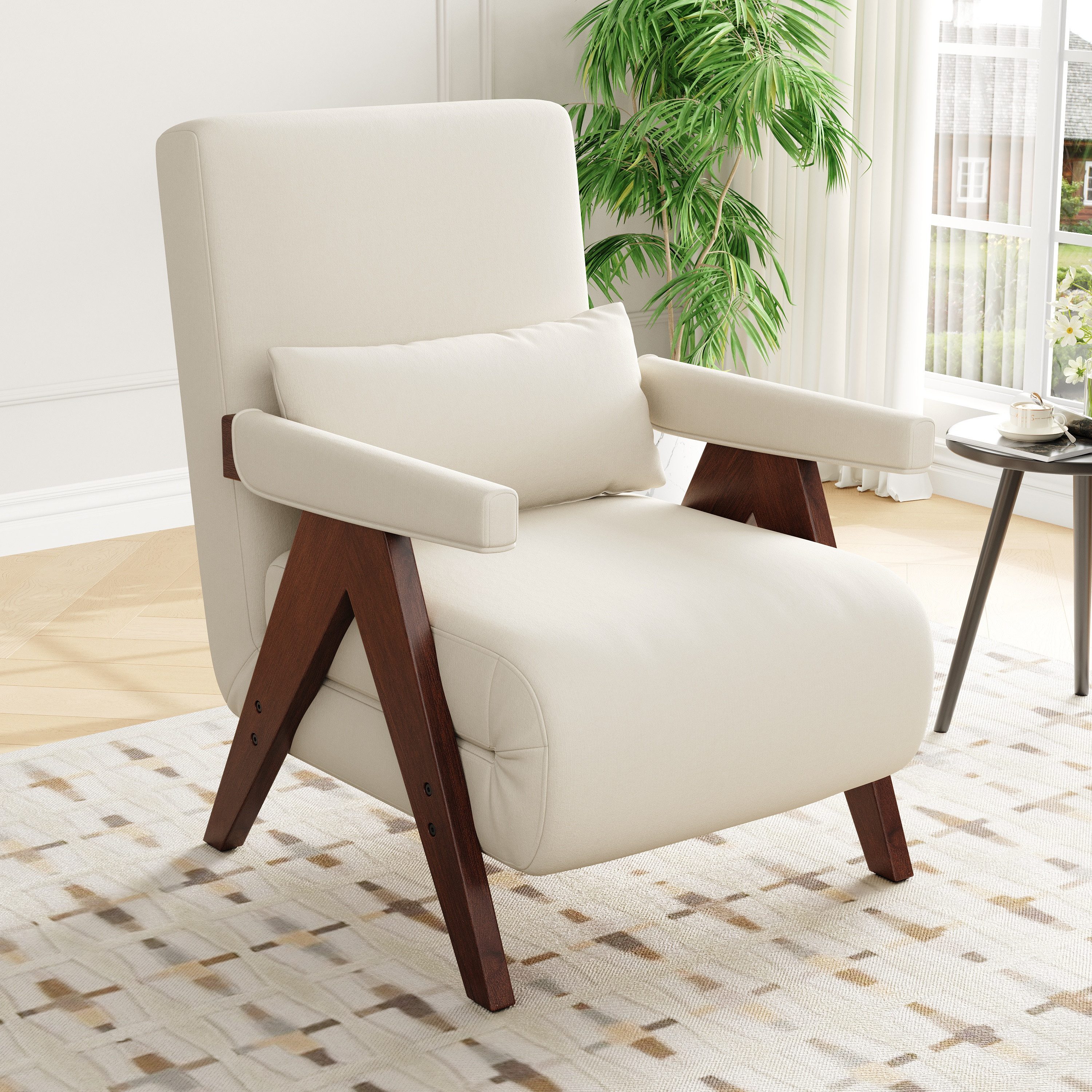 Flieks Loungesessel 3-in-1-Umbausessel mit Schlaffunktion (6-fach verstellbare Rückenlehnenfunktion, 1-St., Beine und Armlehnen aus Massivholz), Klappsessel Polstersessel mit Relaxfunktion Einzelsofa Leinen