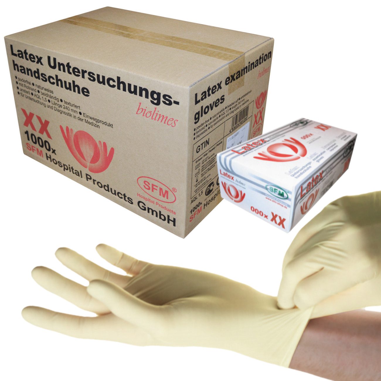SFM ® Latexhandschuhe BIOLIMES : puderfrei texturiert weiß Einmalhandschuhe günstig online kaufen