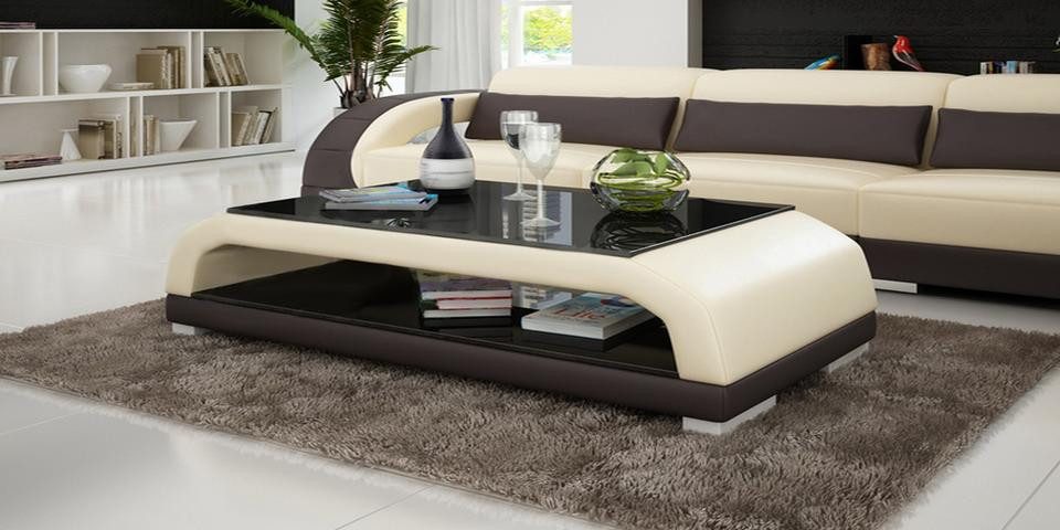 Xlmoebel Couchtisch Designertisch 6108 aus Leder und Glas mit elegantem Gestell (Sofa), Hergestellt in Europa