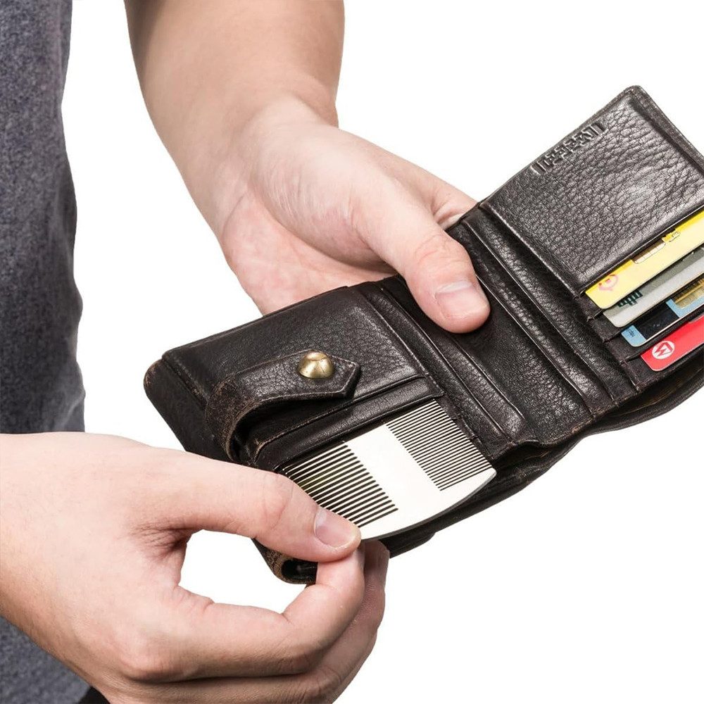 TUWENA Bartkamm Metallkamm, Antistatischer Bartkamm EDC-Kamm im Kreditkartenformat, Für Brieftasche und Tasche, Antistatischer Bartkamm mit Doppelseitiger
