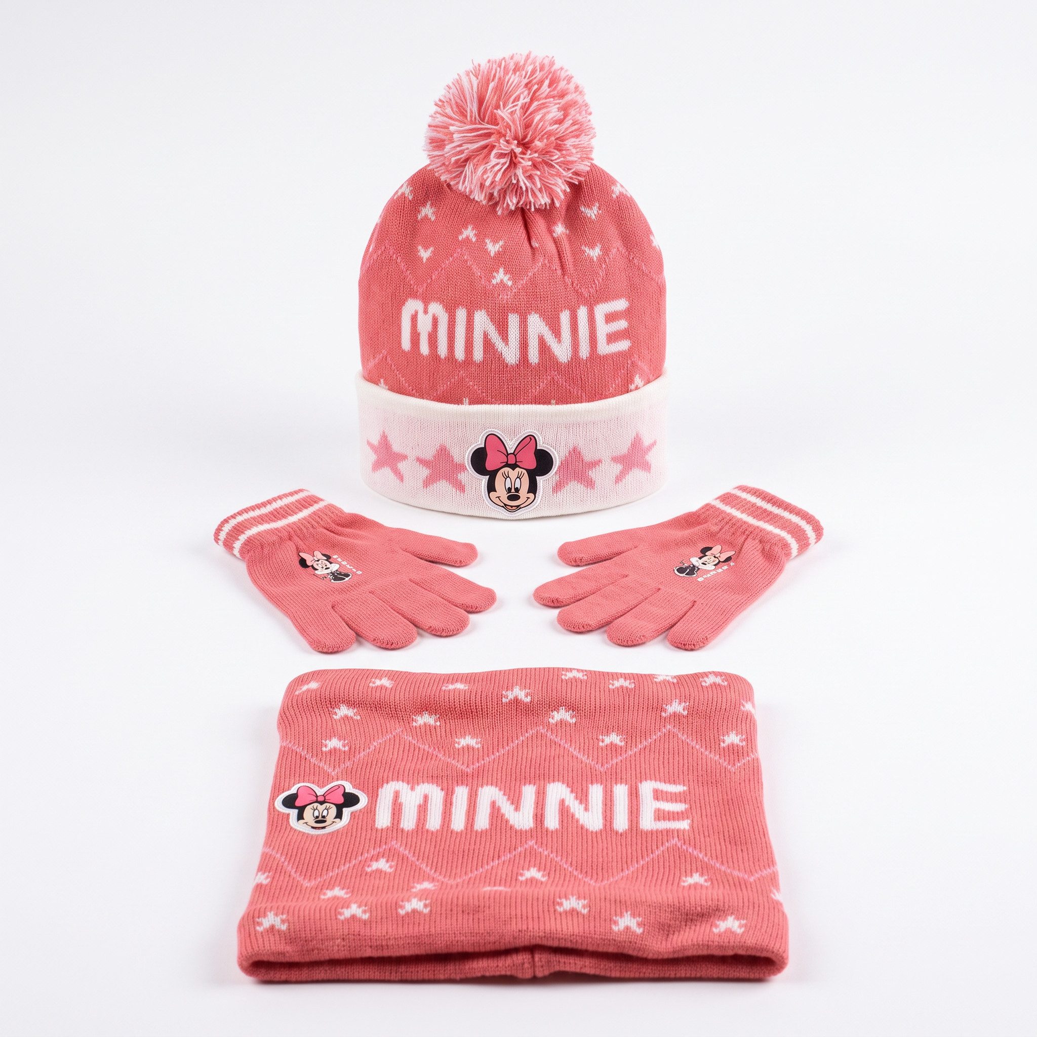 Disney Fleecemütze Disney Minnie Maus 3tlg Set Kinder Wintermütze Snood plus Handschuhe (Spar-Set, 3-St) Gr. 54/56