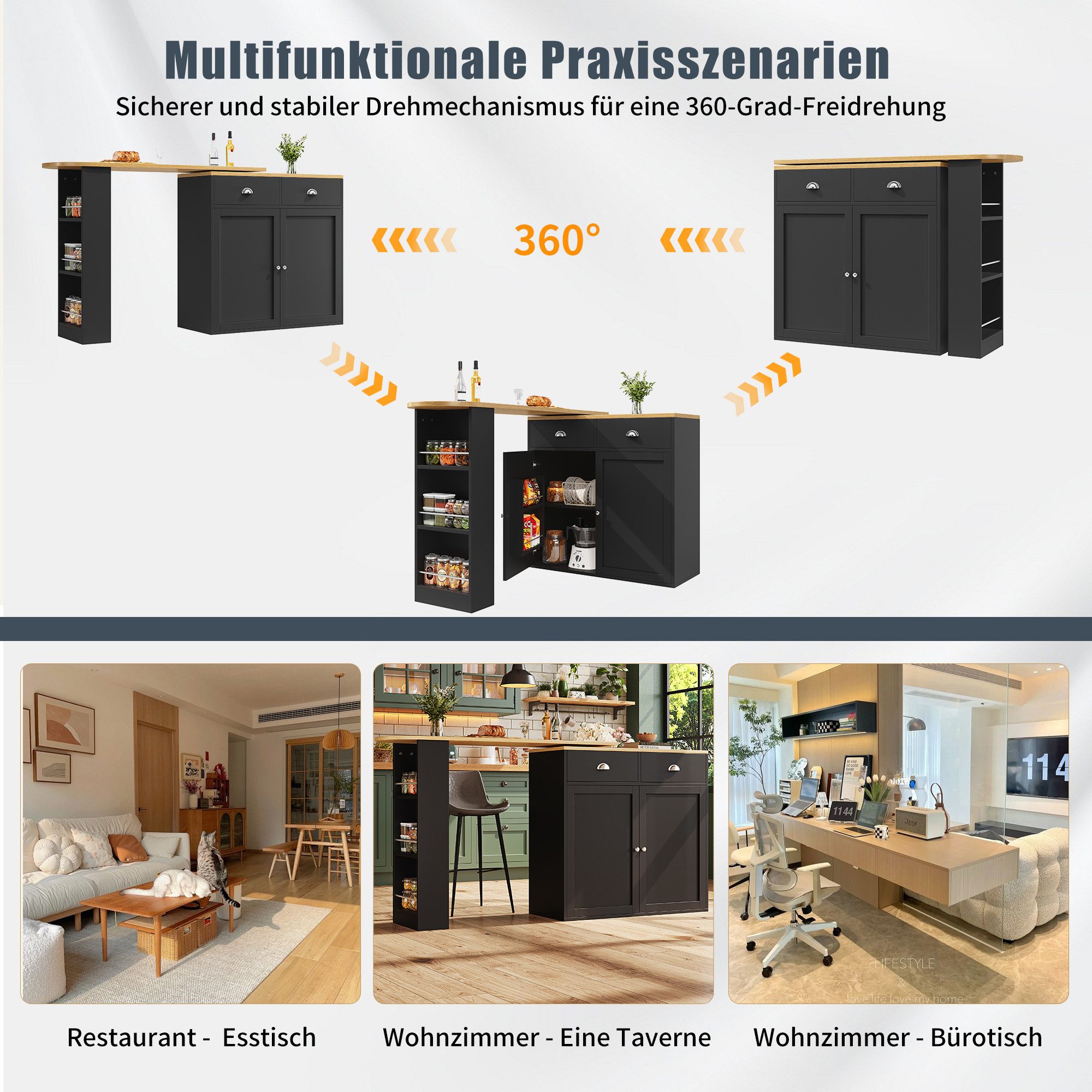 i@home Bartisch Sideboardschrank,schwarz (Packung set, 1 Tisch), drehbar,mi günstig online kaufen